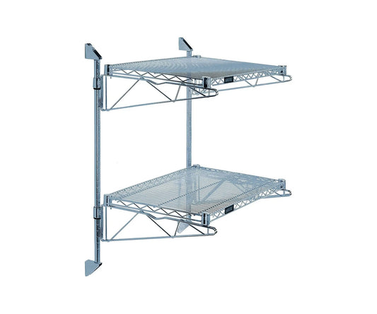 Quantum WC34-CB1224GY Epoxy Coated Cantilever Double Shelf Wall Mount with (2) Shelves (2) 34" Posts (4) Arms and (4) Mounting Brackets for Warehouse Storage | 24"W x 12"D x 34"H, Gray, Carbon Steel