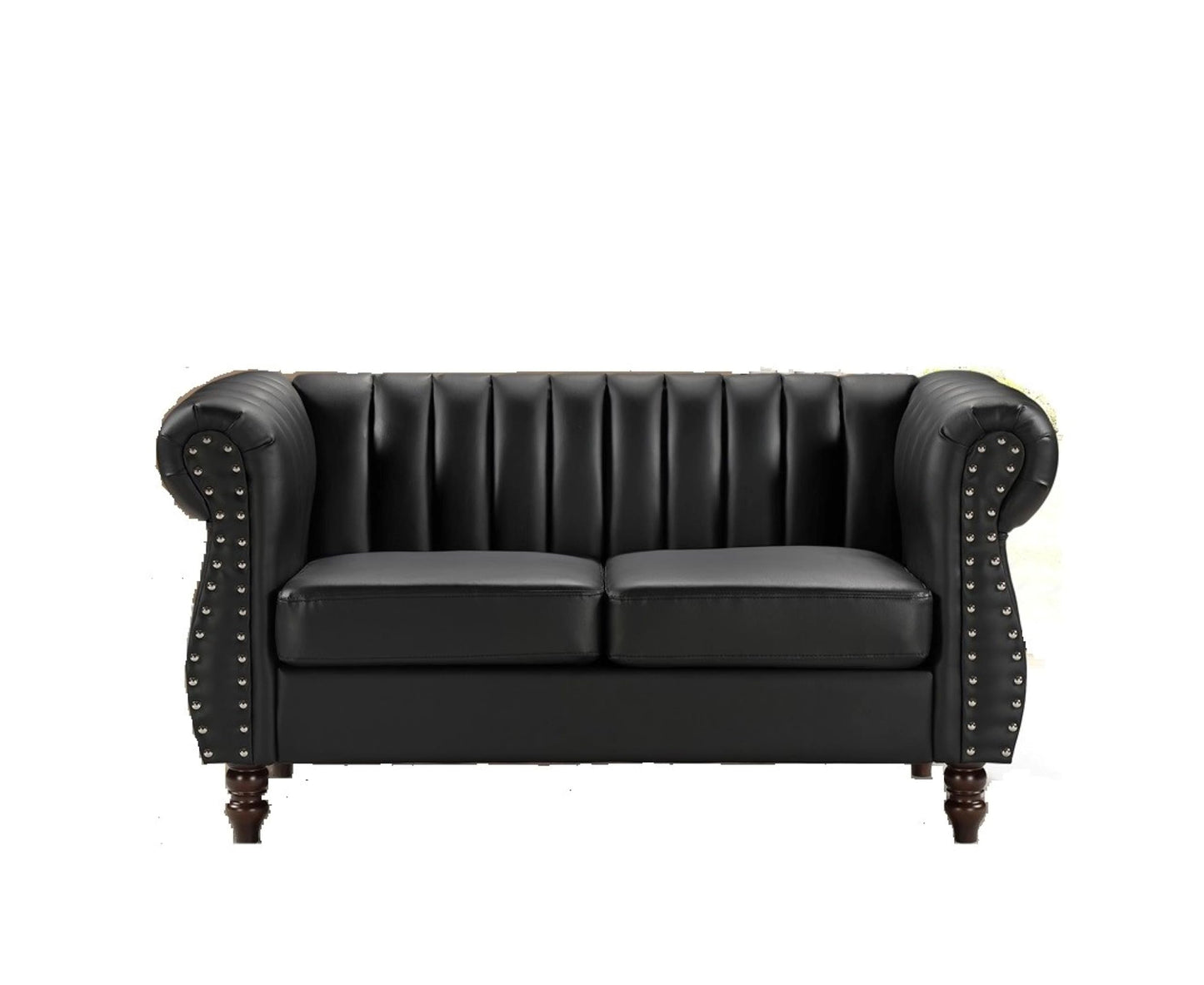 Container Furniture Direct Chesterfield-Inspired 60" Faux Leather Loveseat, 2 Seater Living Room Couch with Elegant Design, Gourd Legs, and Sustainable Pleather Upholstery, Black