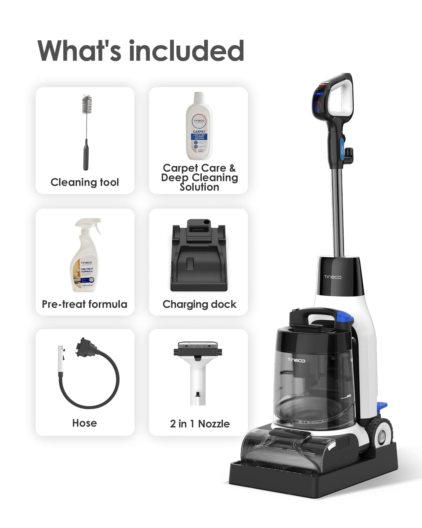 Tineco CARPET ONE Cruiser Smart Carpet Cleaner, Self-Cleaning and FlashDry, Deep Cleaning for Pet, Carpet and Upholstery, 167℉ PowerDry, 130W Powerful suction SmoothPower