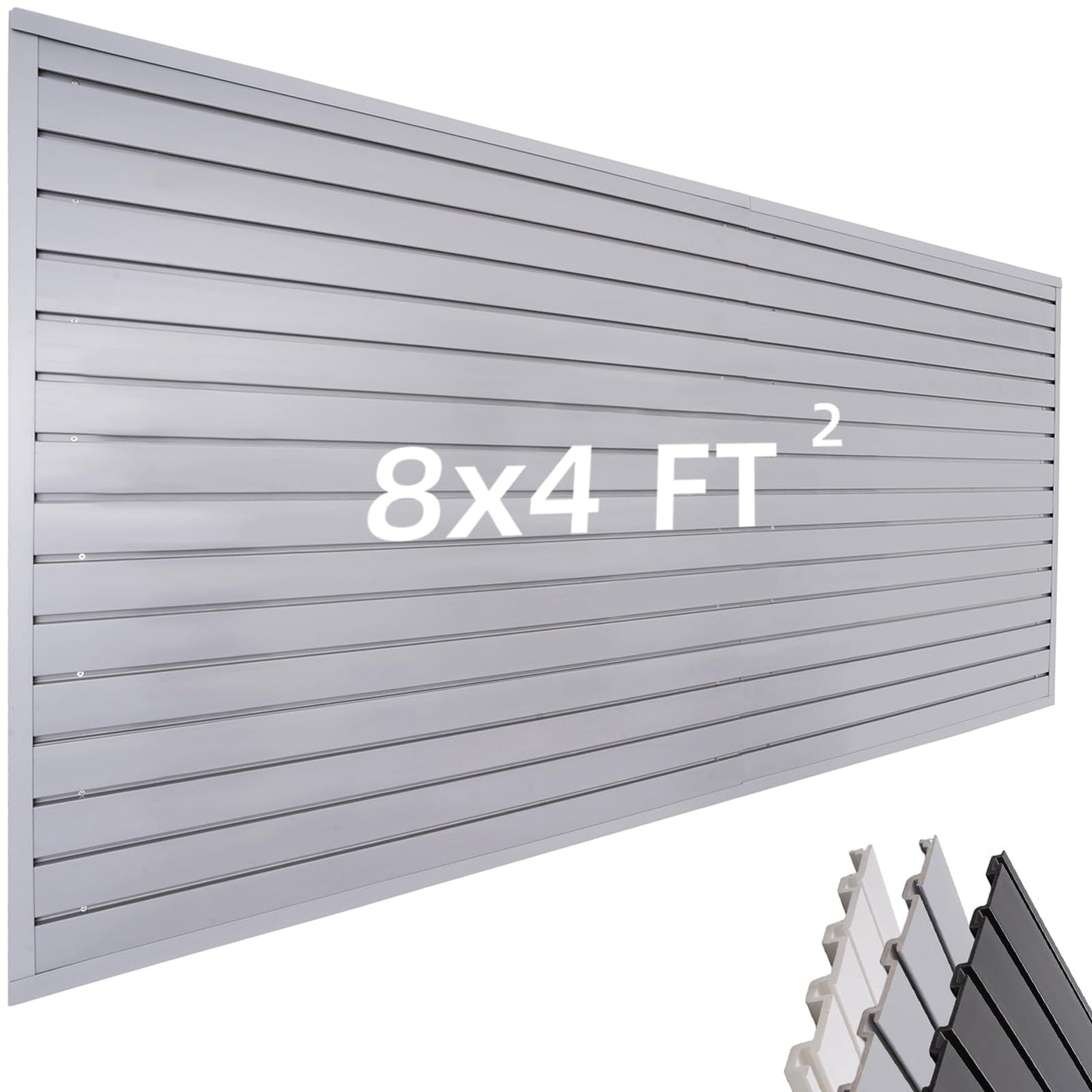 FRAYSCENT Slat Wall Paneling Garage Wall Organizer, Slatwall Panels Garage Tool Organizer Wall Mount Garage Slat Wall Storage Systems, Slat Board PVC Wall Panels Garage Storage (Grey, 8ftx4ft)