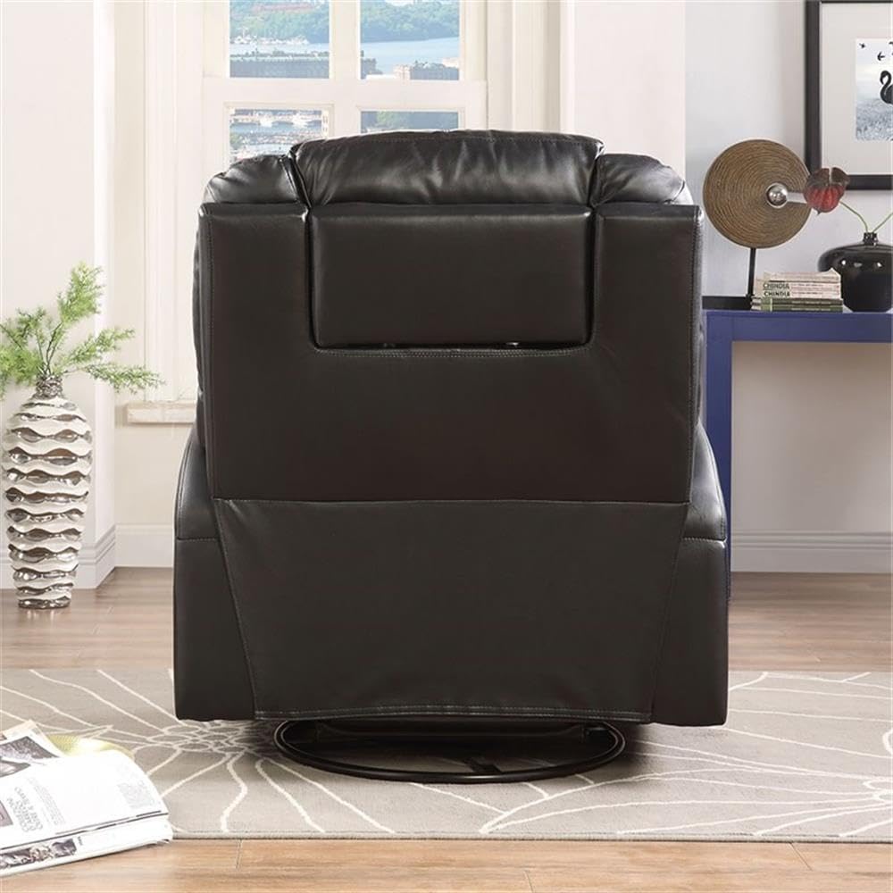 Acme Waterlily Faux Leather Rocker Recliner with Motion Swivel in Black