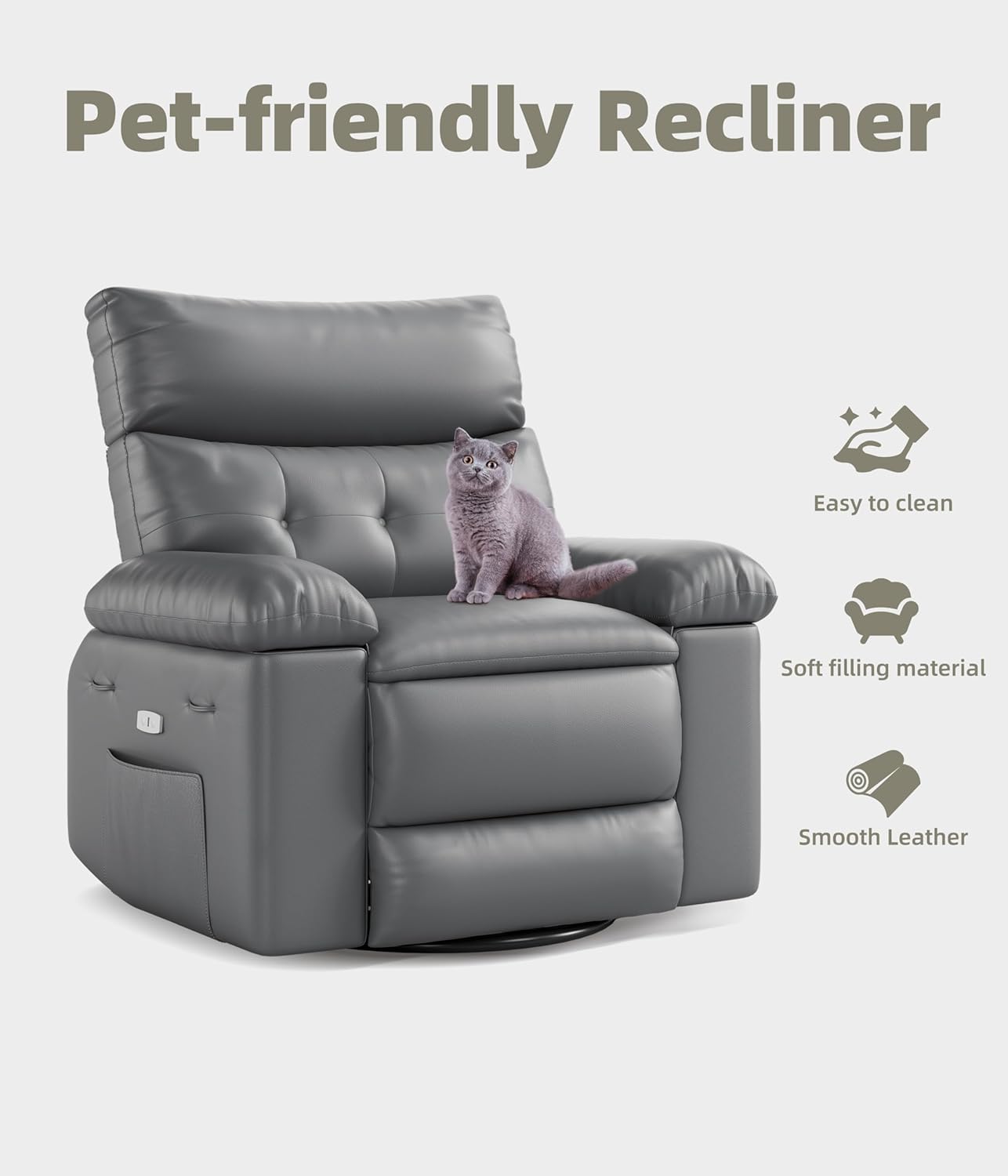 Oversized Recliner Chair for Adult,150°Recliner Chairs Ergonomic Nursery Chairs, Extra Wide Manual Recliners,PU Leather Upholstery Soft Sofa Chair for Livingroom,Grey