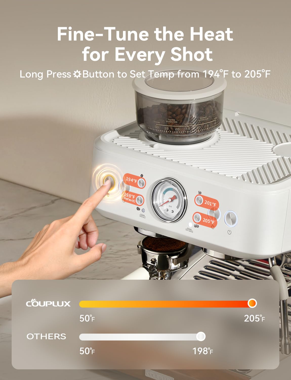 COUPLUX Espresso Machine with Grinder, 58MM Café (2026 UPGRADED) Espresso Machine with Anti-Static Grinder/Milk Steam Wand 15 Bar Espresso Coffee Machines For Home Cappuccino & Latte Stainless Steel