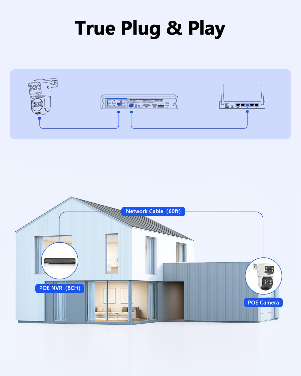 【2-Way Audio & Auto Tracking】 4K 8MP Wired Security Camera System, Outdoor POE PTZ IP Cameras, Home Video Surveillance Camera Systems