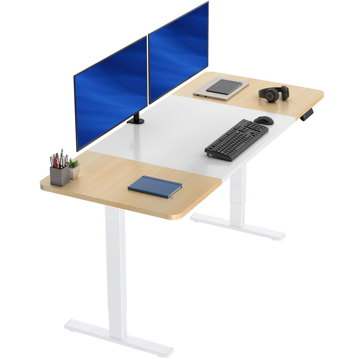 VIVO Electric 71 x 30 in Standing Desk, Memory Height Adjustment, 1B Series, Holds 220 lbs, White and Light Wood Top, White Frame, DESK-KIT-1W7WC