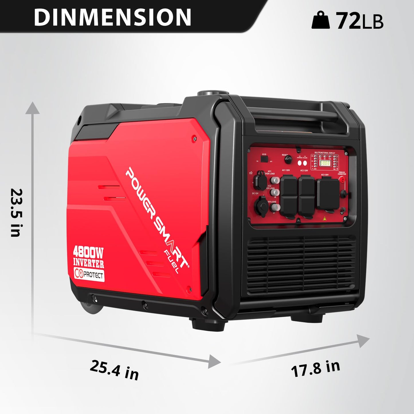 PowerSmart 4800-Watt Portable Inverter Generator with Wheels Handle Kit, CO Protect, Quiet, Camping, RV-Ready, Home use