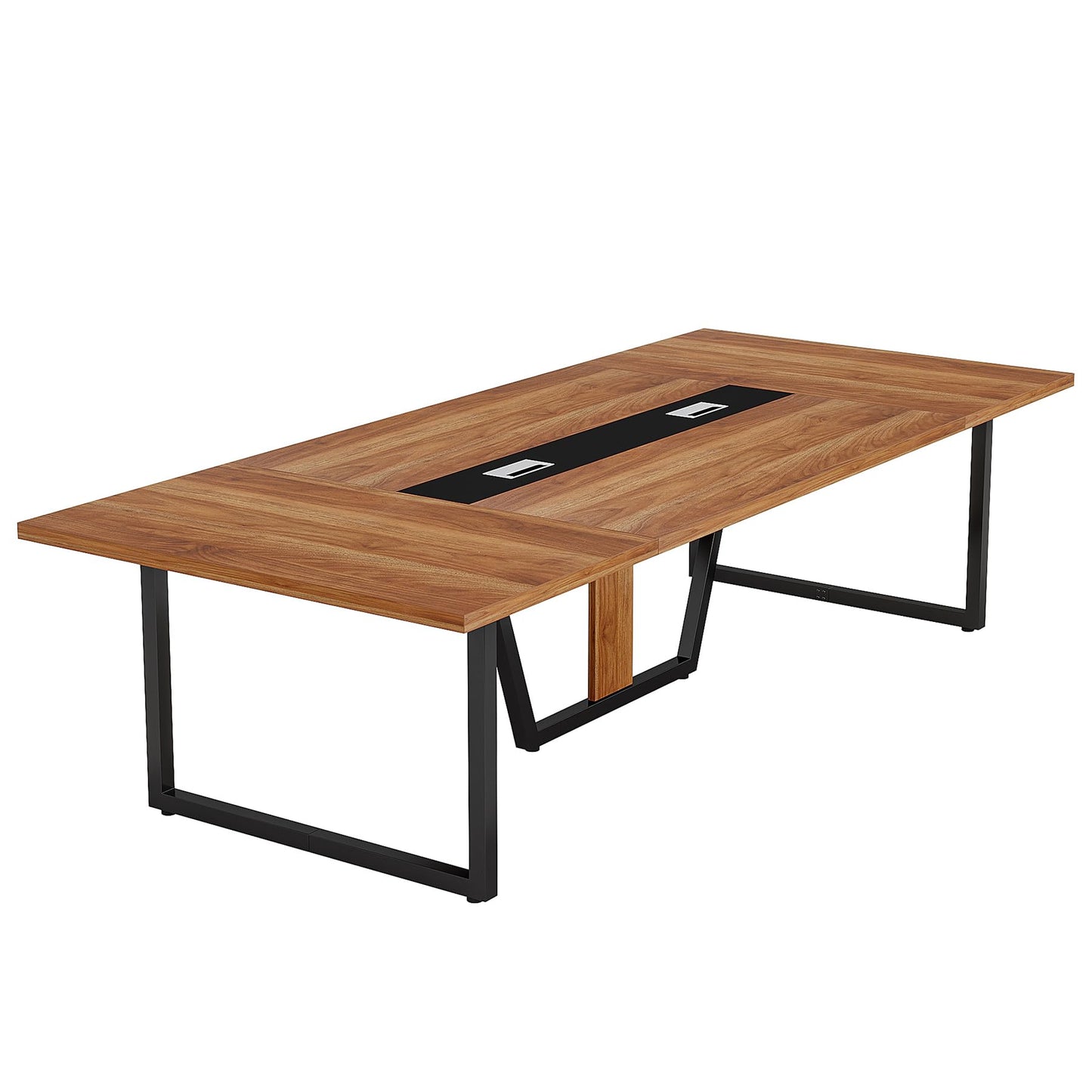 LITTLE TREE 8FT Conference Table for 10 People, Large Meeting Table, Modern Conference Room Tables with Cable Management, Training Tables with Strong Metal Legs for Office, Brown