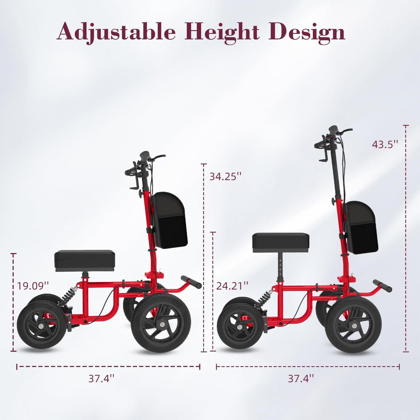 Fvzzin All Terrain Knee Scooter for Adults, Foldable Rolling Knee Scooter with DIY Stickers & Shock Absorber, Steerable Knee Walker for Broken Foot, Ankle Injuries & Surgery, Better Crutch Alternative