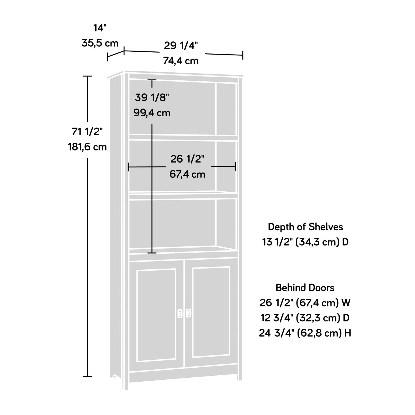 Sauder Cottage Road Book Shelf, Bookshelf with Storage, Library Bookcase with Doors and Adjustable Shelves, in Raven Oak Finish