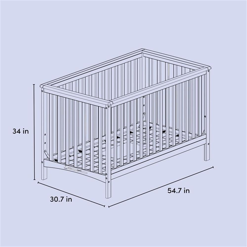 Pemberly Row 4-in-1 Convertible Pine Wood Crib, Black Finish, Adjustable 4-Position Base, Modern Nursery Bed Converts to Toddler, Daybed, Full-Size Bed, JPMA Certified Safe