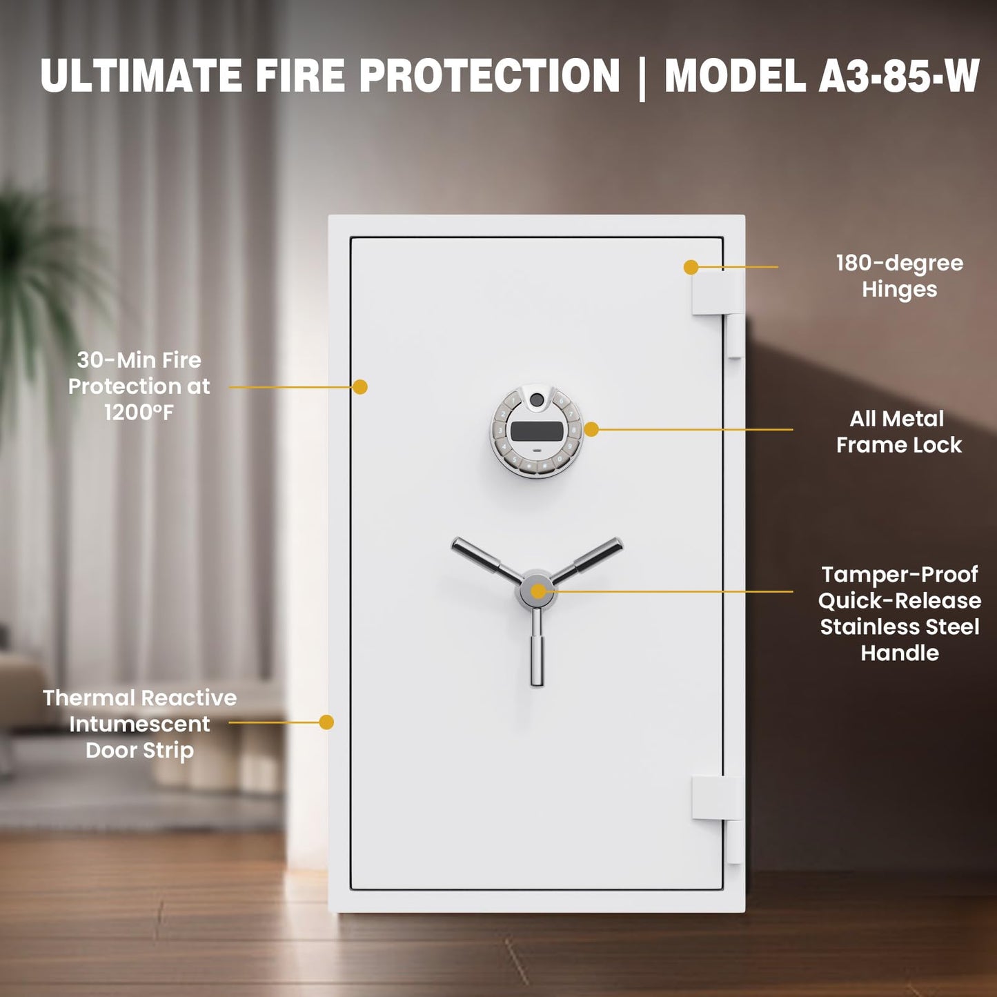 [Test Approved]9.8 Cub Extra Large White Biometric Safe Box Fireproof Waterproof, [Dual Mode] [Leather Carpeted] 124 Lbs Heavy Duty Fire Proof Safe with Drawer for Jewelry Document