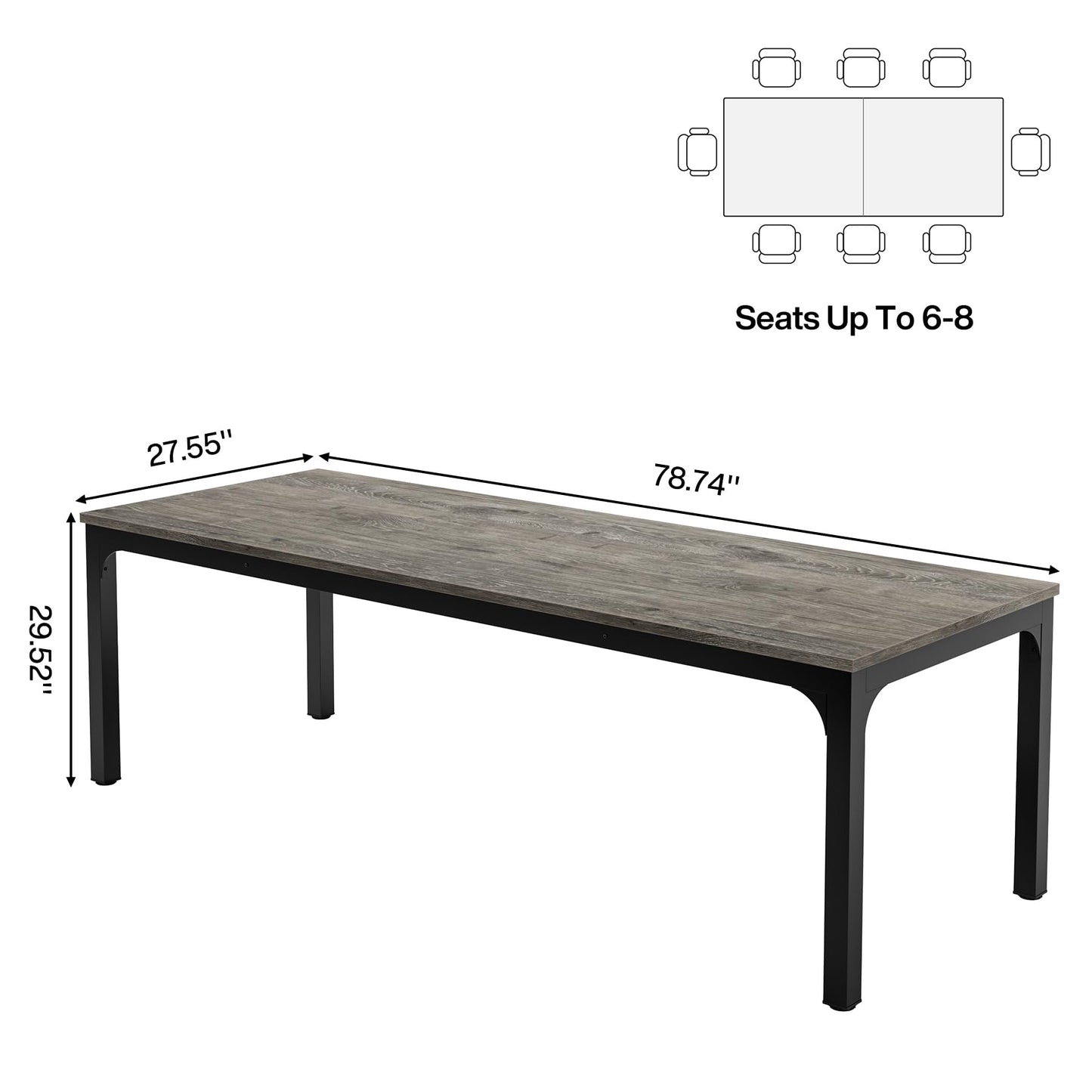 Tribesigns 6.5FT Conference Table, 78.7-Inch Rectangle Meeting Seminar Table, Large Business Tables for 6-8 People (Only Table) (Gray+Black)