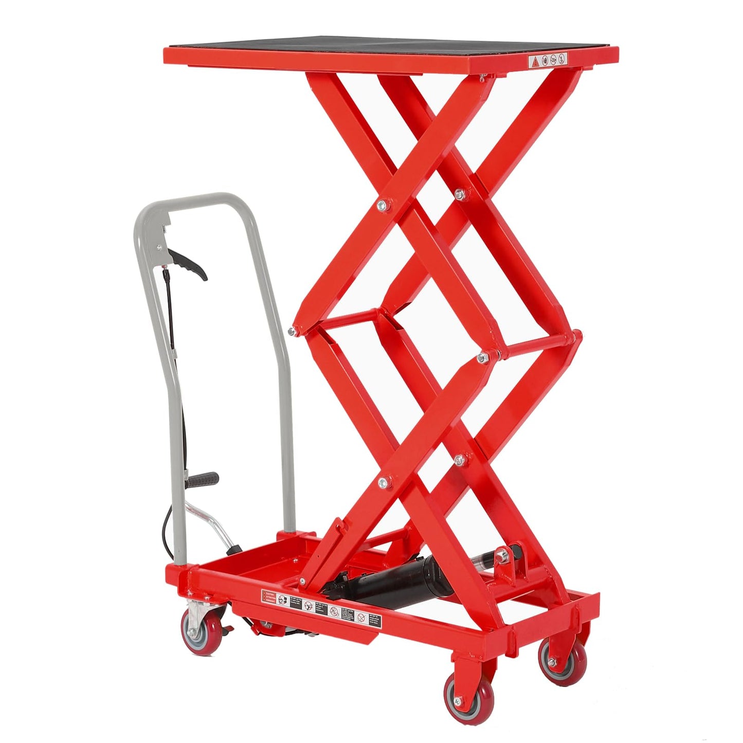 Garvee Heavy Duty Hydraulic Lift Table Cart 330LB Capacity, Double Scissor Lift Table with 50" Lifting Height, Non-Slip Platform & Locking Wheels for Garage, Warehouse, Workshop, Red