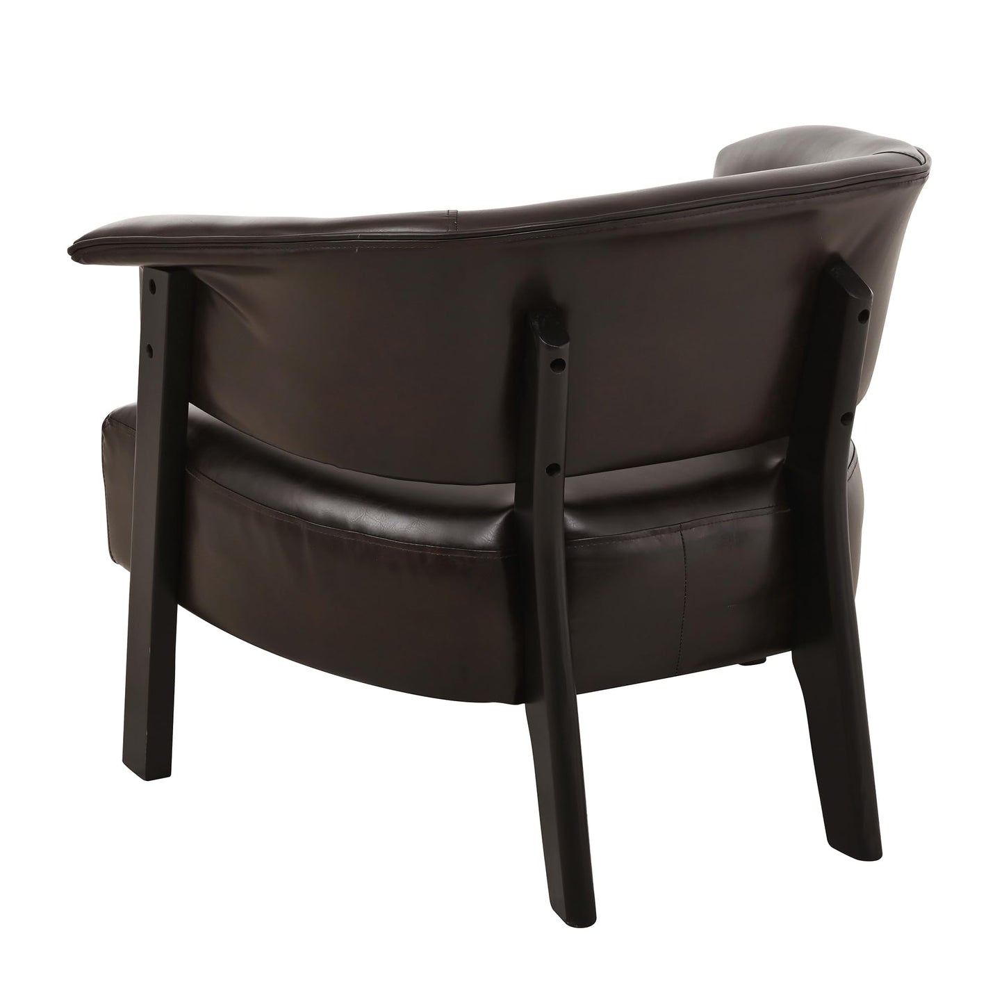 Christopher Knight Home Faux Leather Wingback Accent Chair Upholstered Barrel Armchair with Solid Wood Legs Wrap Around Back Single Sofa Chair for Living Room Bedroom Reading, Brown