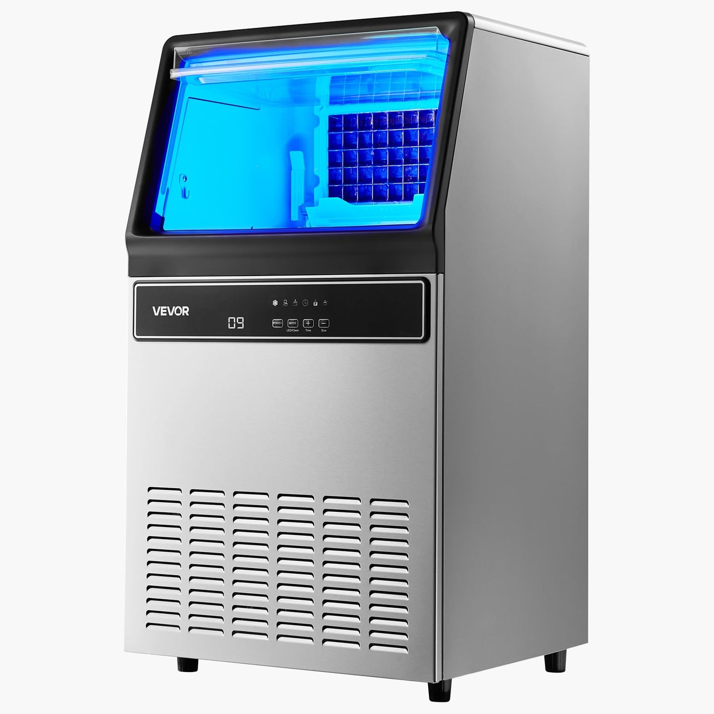 VEVOR Commercial Ice Maker Machine, 120 lbs/24H Ice Production, 33 lbs Storage Bin, 45 Cubes per Cycle, Stainless Steel Under Counter & Freestanding Ice Maker with LED Display, for Home Bar Restaurant