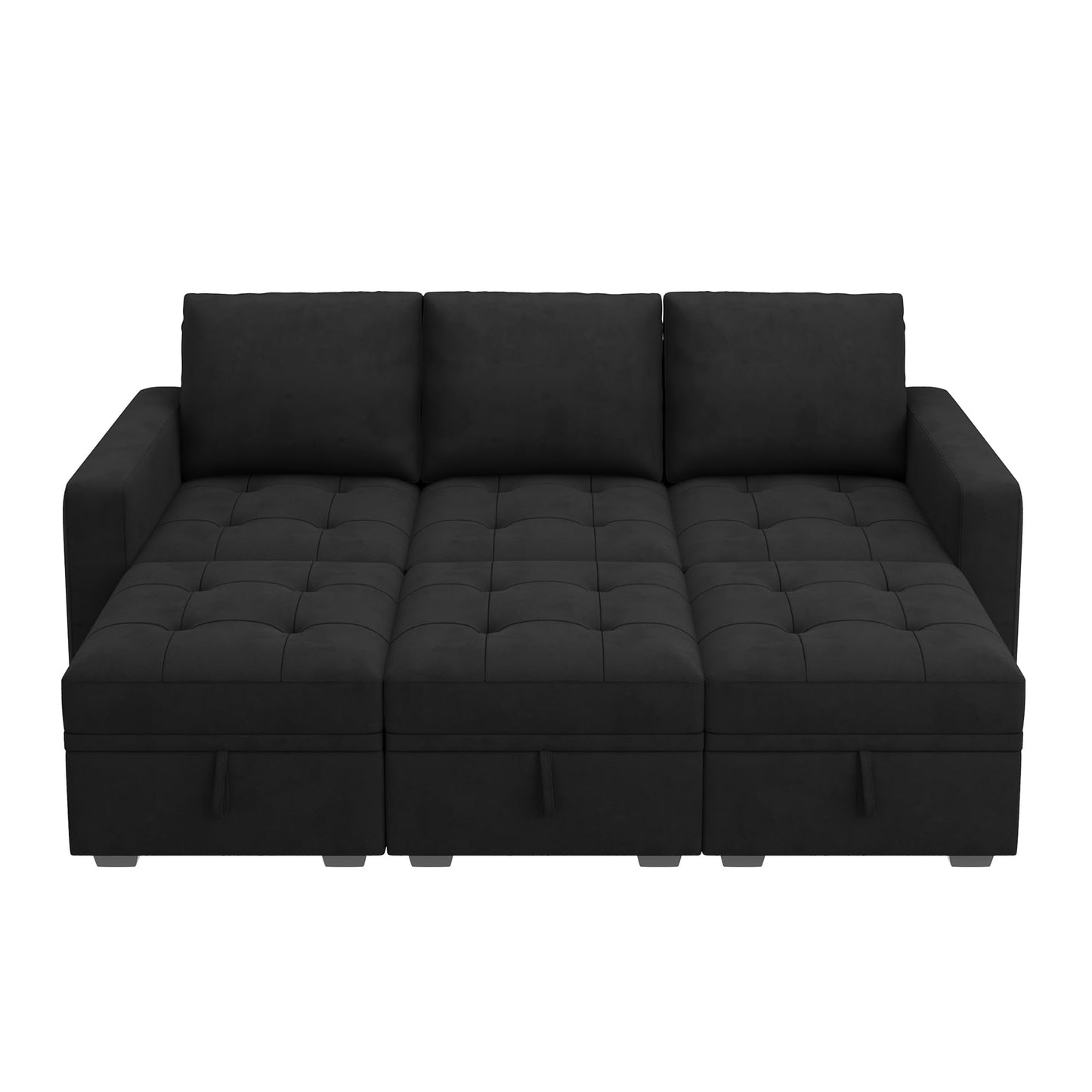 HONBAY Modular Sectional Couch Sleeper Sofa Bed with Storage Seats Oversized Sectional Couches for Living Room,Black