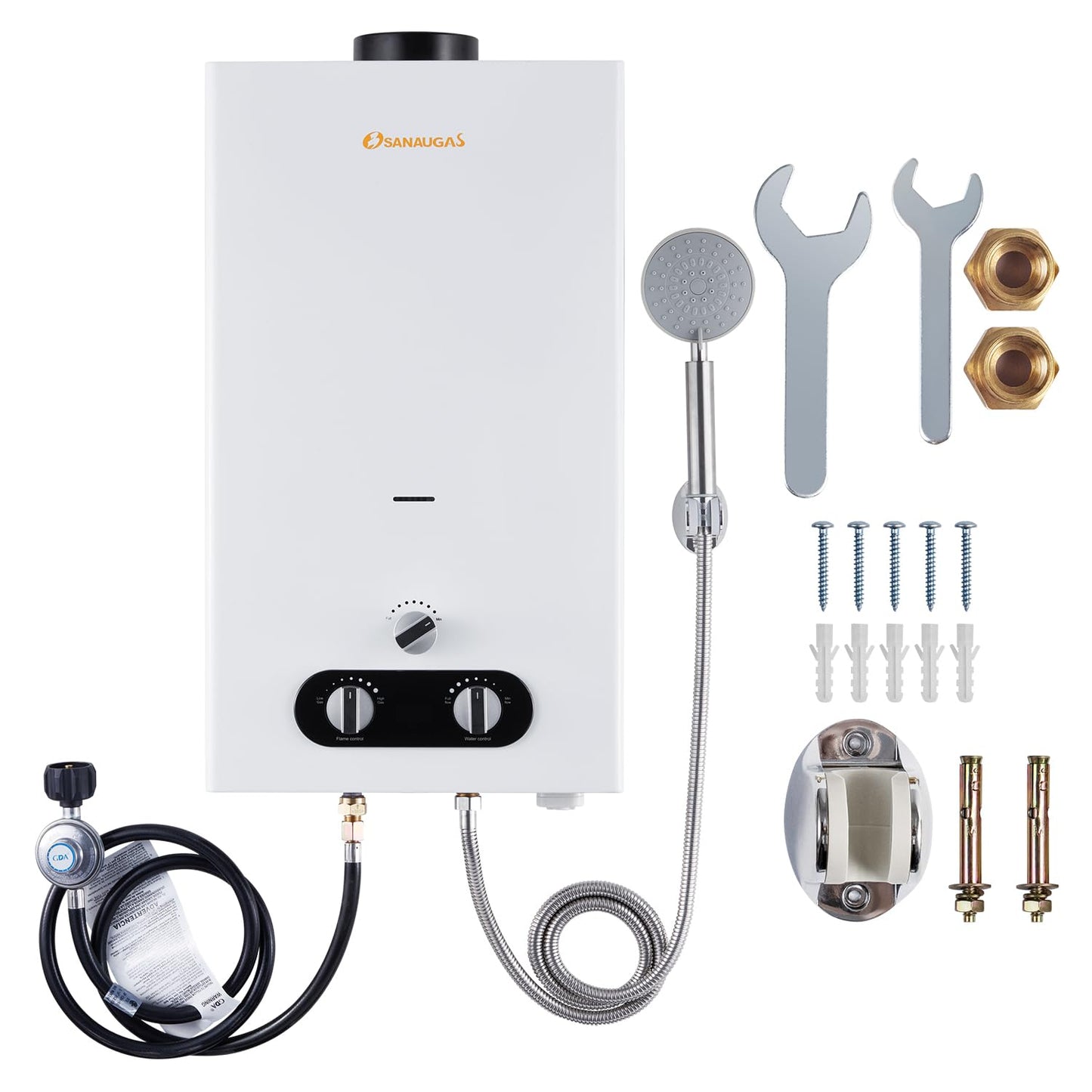 Tankless Water Heater Propane, 2.64 GPM 10L Portable Propane Camping Water Heater with Overheating Protection, for RV Camping, Pet Bathing, Barn & Cabin(White)