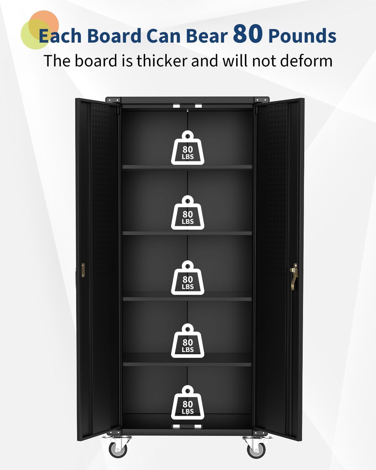 MilleLoom Heavy Duty Rolling Storage Cabinet 72" H – Mobile Locking Metal Cabinet with 4 Adjustable Shelves & Door Pegboard, Ideal for Garage, Workshop, Home Office – Black