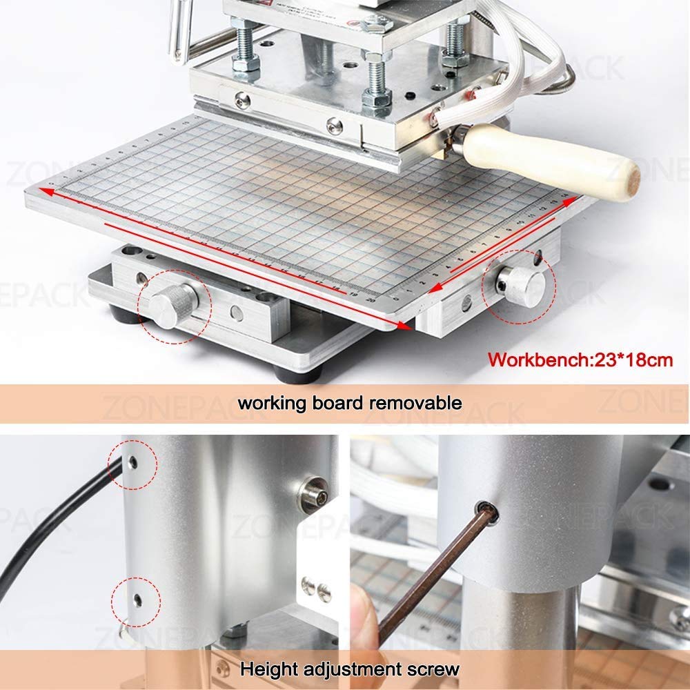 ZONEPACK Upgraded Workbench Digital Hot Foil Stamping Machine Embossing Machine Manual Tipper Stamper Heat Press Machine Leather Embosser for Wood Leather Paper PVC etc