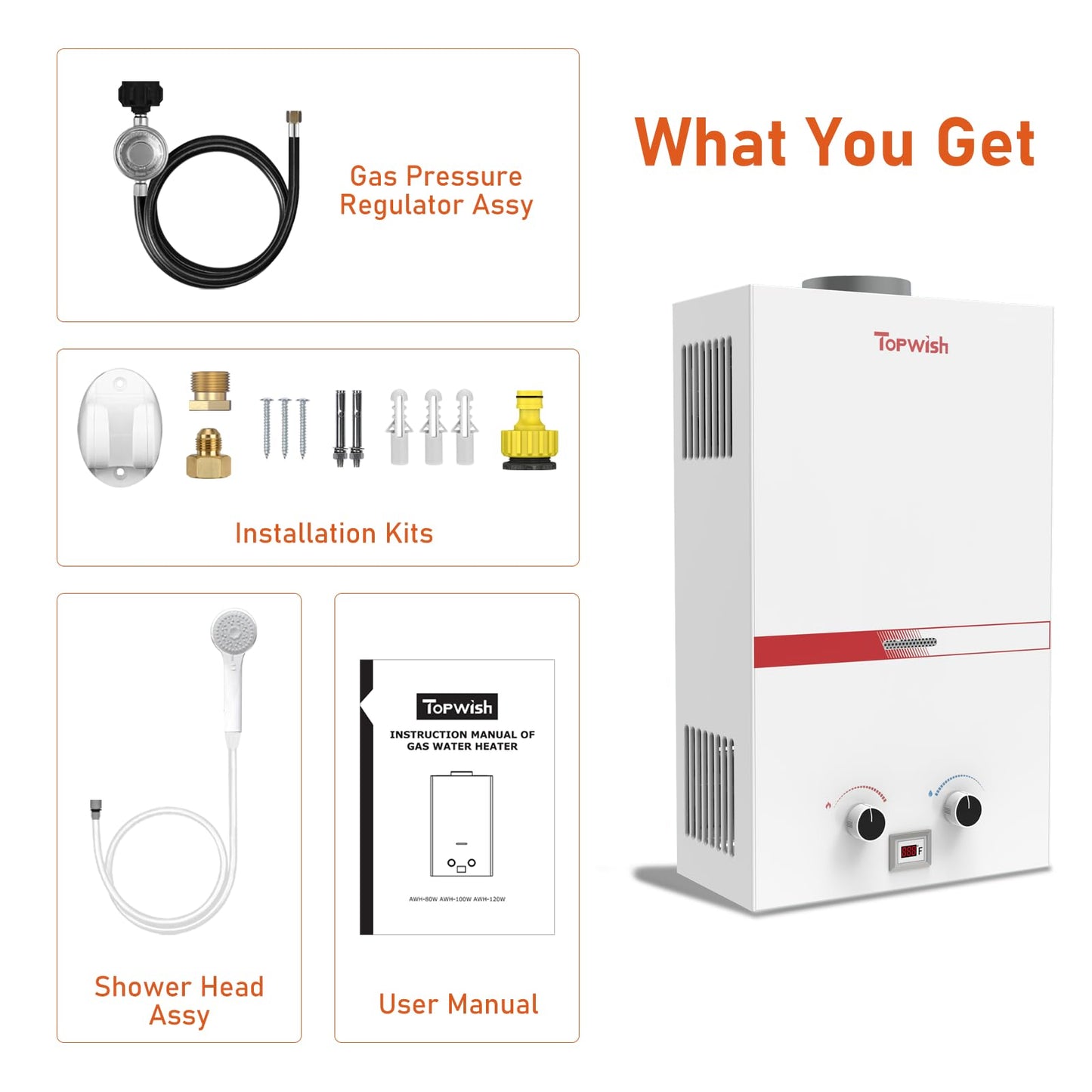 TOPWISH Portable Propane Water Heater Tankless, 10L 2.64GPM Instant Gas Hot Water Heater 68,100 BTU with Digital Display Overheating Protection for Outdoor Camping RV Cabin Shower