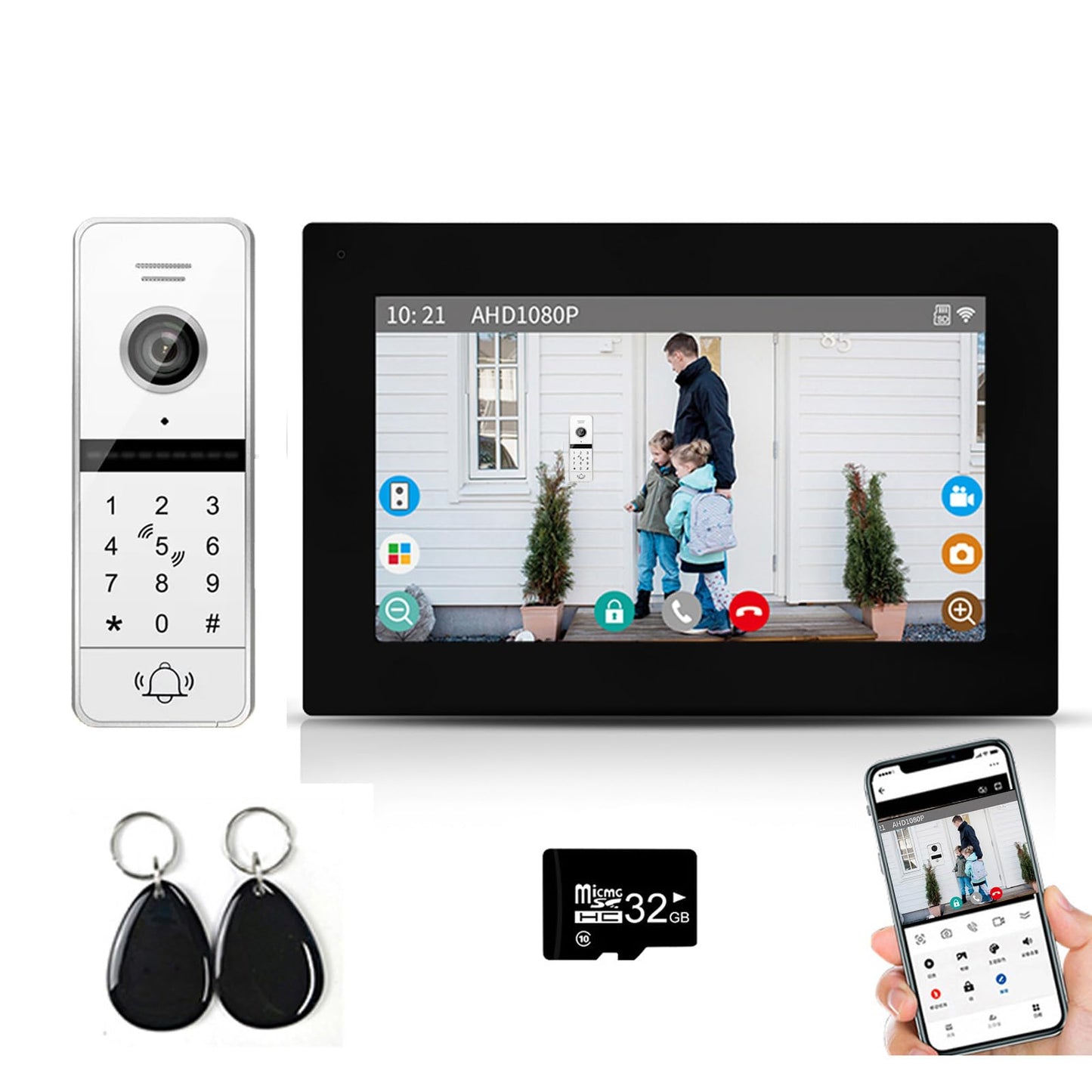 ANJIELO SMART Wireless Video Intercom System Wired 7 Inch Touch Monitor for Home Residencial RFID Card Access 1080P Doorbell Camera Tuya Video Intercoms for Apartment