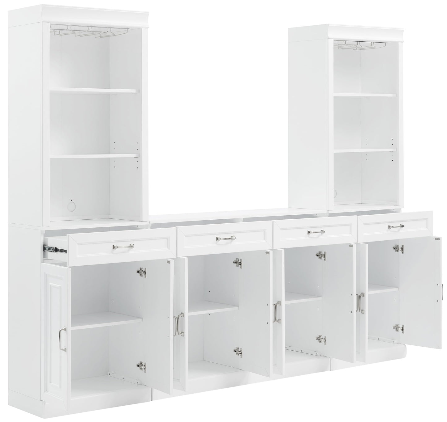 Crosley Furniture Stanton 2-Piece Wine, Liquor, Coffee Bar Cabinet Set with Sideboard and Storage Shelves, White