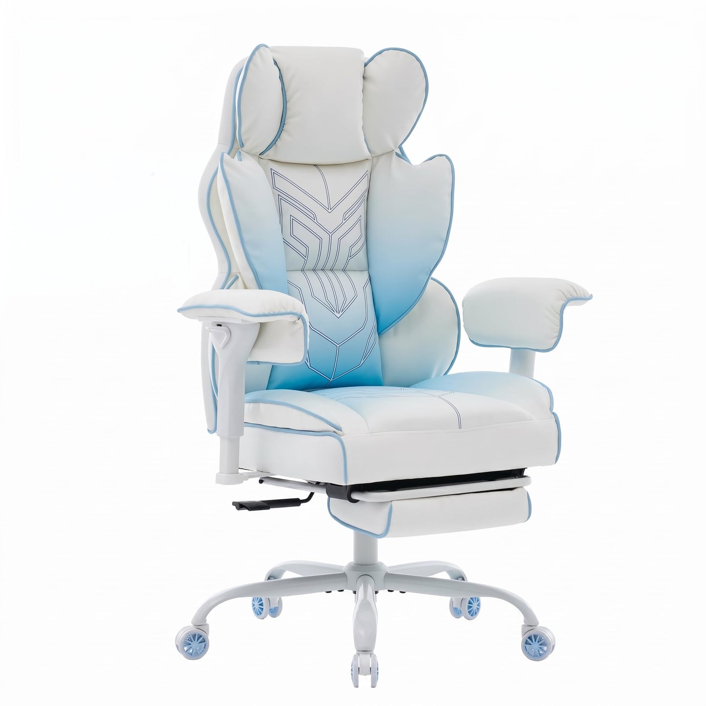 ATMILD Big and Tall Gaming Office Chair 400lbs - Heavy Duty Ergonomic Computer Desk Chair with Footrest, Adjustable Armrests, High Back PU Leather with Racing Style (White/Blue)
