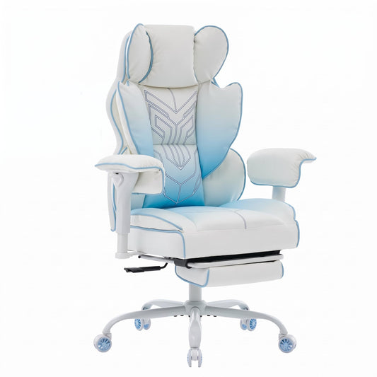 ATMILD Big and Tall Gaming Office Chair 400lbs - Heavy Duty Ergonomic Computer Desk Chair with Footrest, Adjustable Armrests, High Back PU Leather with Racing Style (White/Blue)