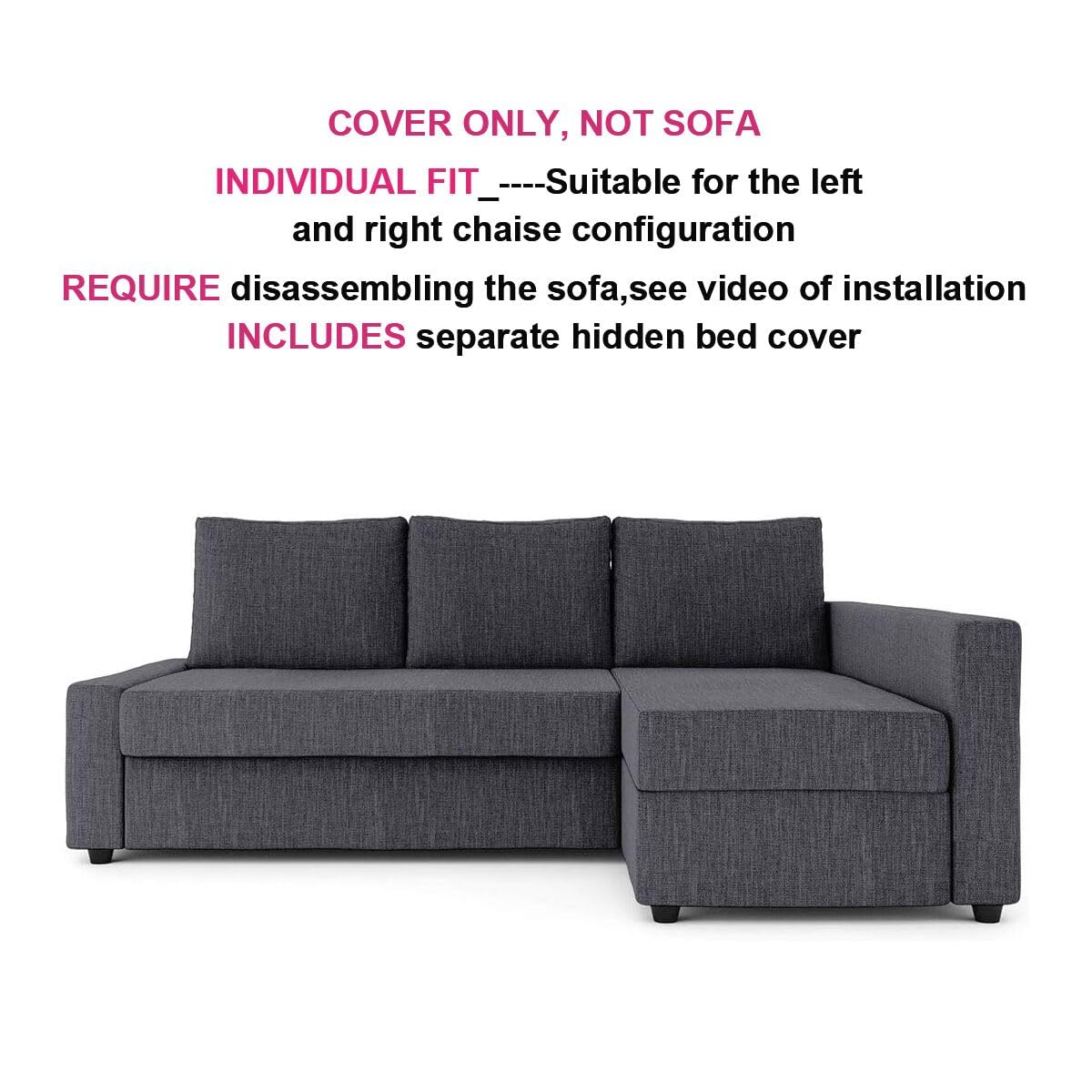 MASTERS OF COVERS Cover Only Snug Fit Friheten Slipcover for The IKEA Friheten with Chaise Corner Cover, Sofa Bed Cover, Sectional Slipcover Replacement (Dark Grey) （Cover Only！Not Sofa！）