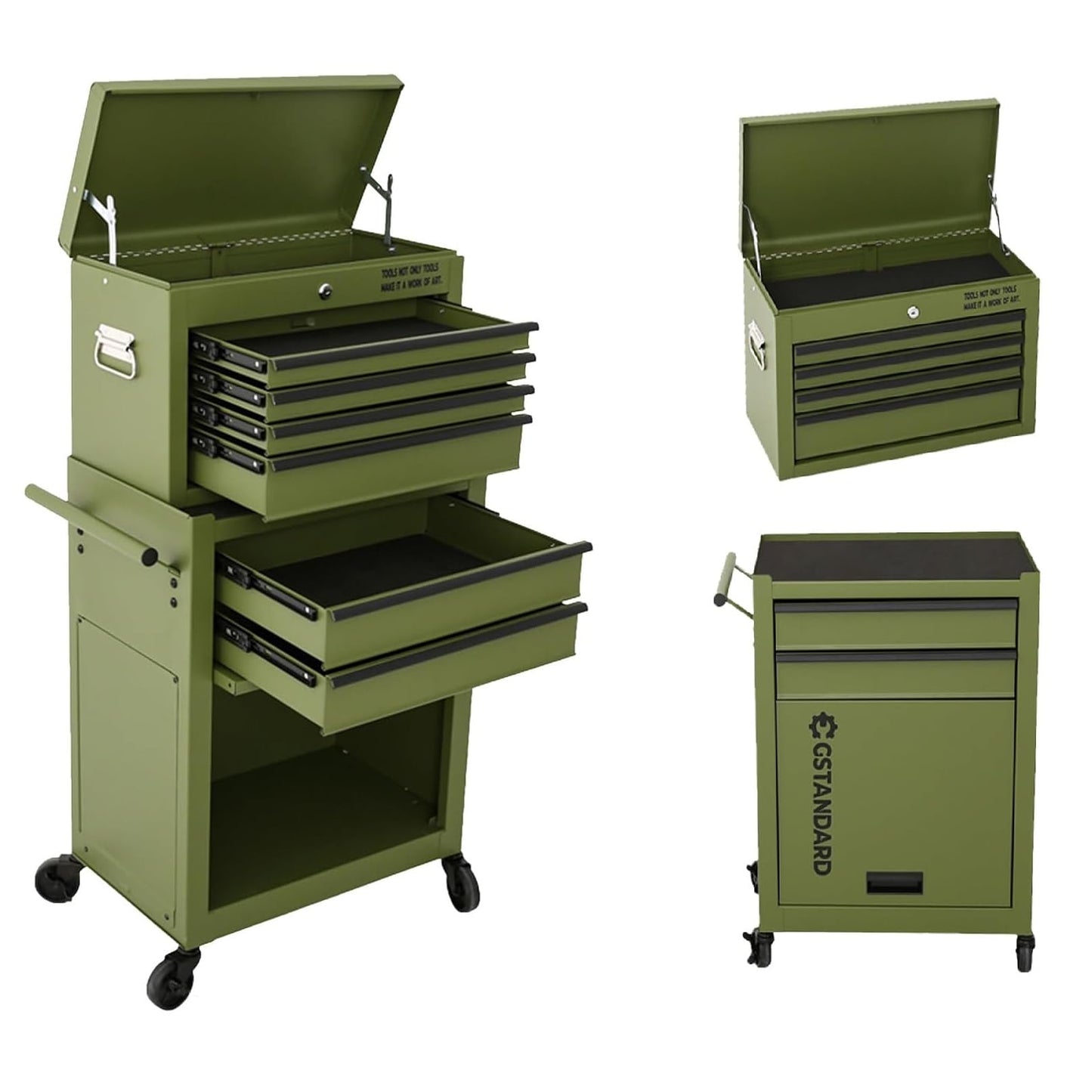 GSTANDARD APTB226G Torin 6-Drawer Rolling Tool Chest: High-Capacity 2-in-1 Detachable Tool Cabinet with Lockable Wheels & Secure System, Green