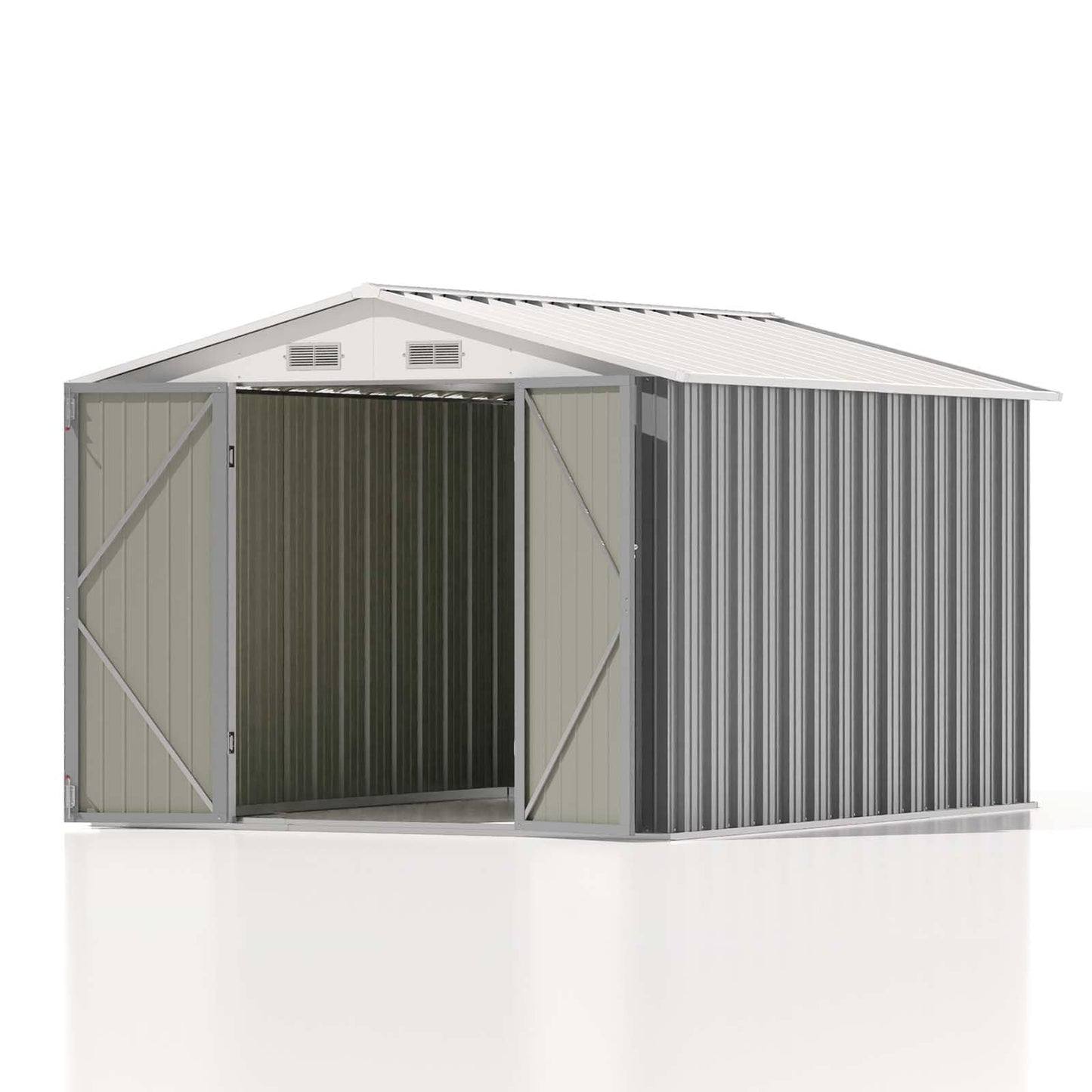 Patiowell 8x10 FT Outdoor Storage Shed, Large Garden Tool Metal Shed with Sloping Roof and Double Lockable Door, Outdoor Sheds for Backyard Garden Patio Lawn,Grey