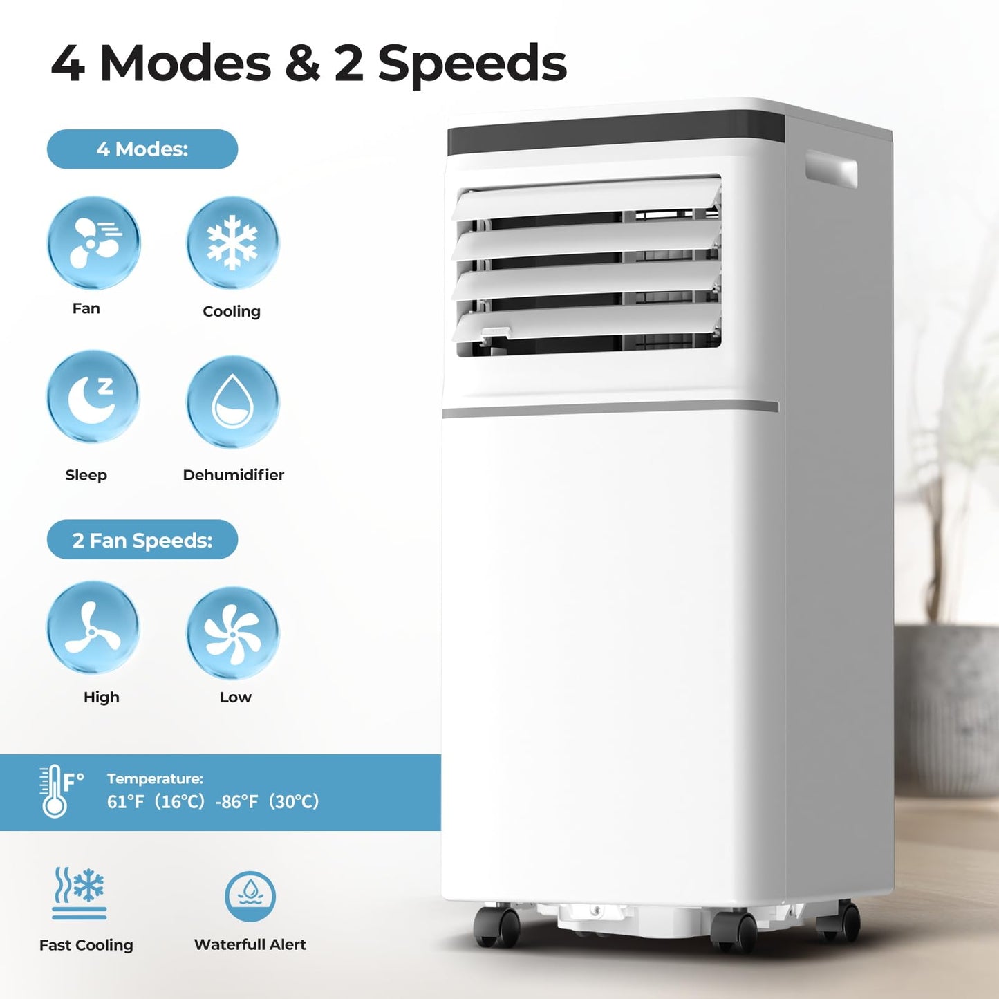 Antarctic Star 10000BTU Portable Air Conditioner 3-in-1 with 24H Timer，Sleep Mode, Dehumidifier, 2 Fan Speeds, Fast Cooling AC Unit with Remote, Digital Display for Home/Office