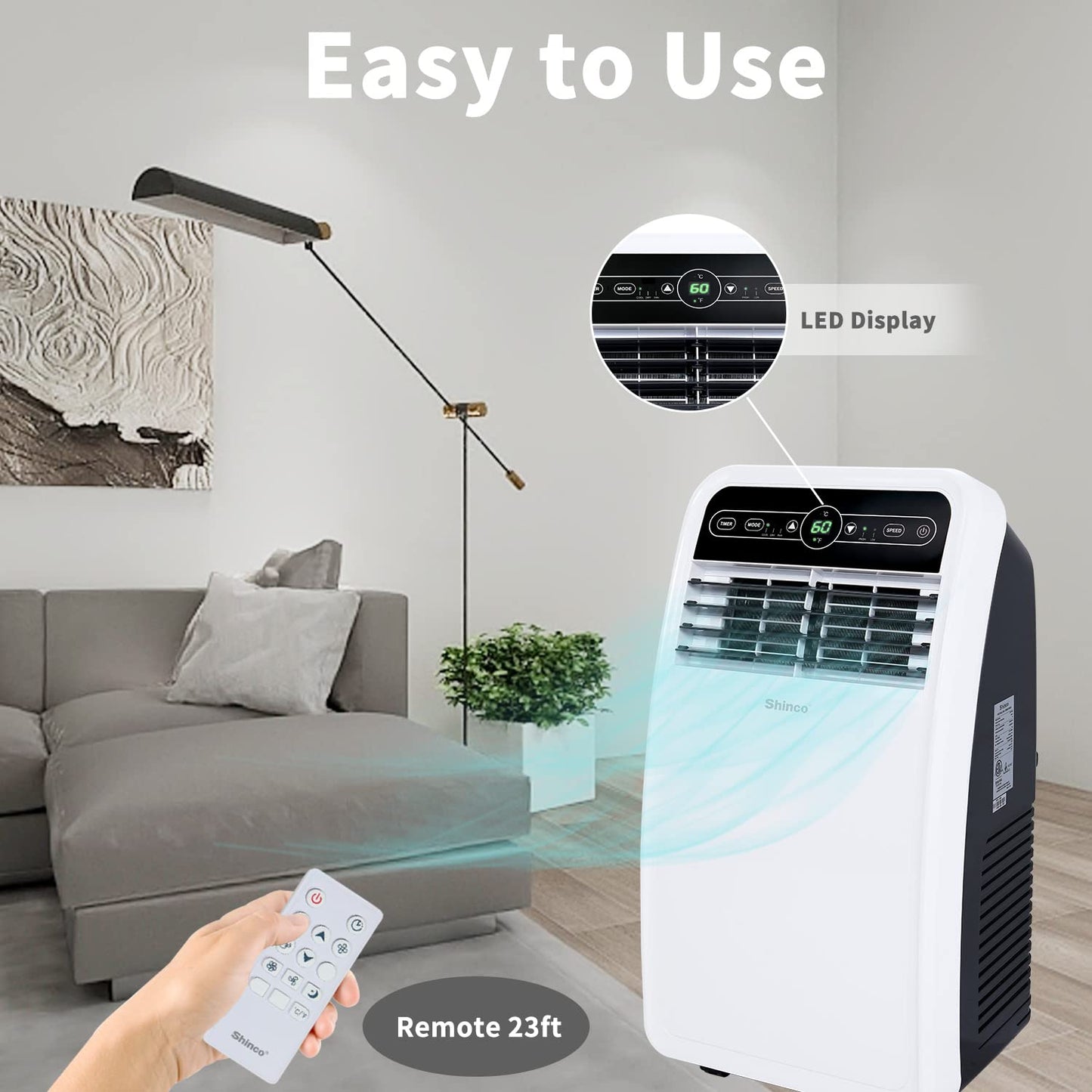 Shinco 8,000 BTU Portable Air Conditioner, Portable AC Unit with Built-in Cool, Dehumidifier & Fan Modes for Room up to 200 sq.ft, Room Air Conditioner with Remote Control, Installation Kit