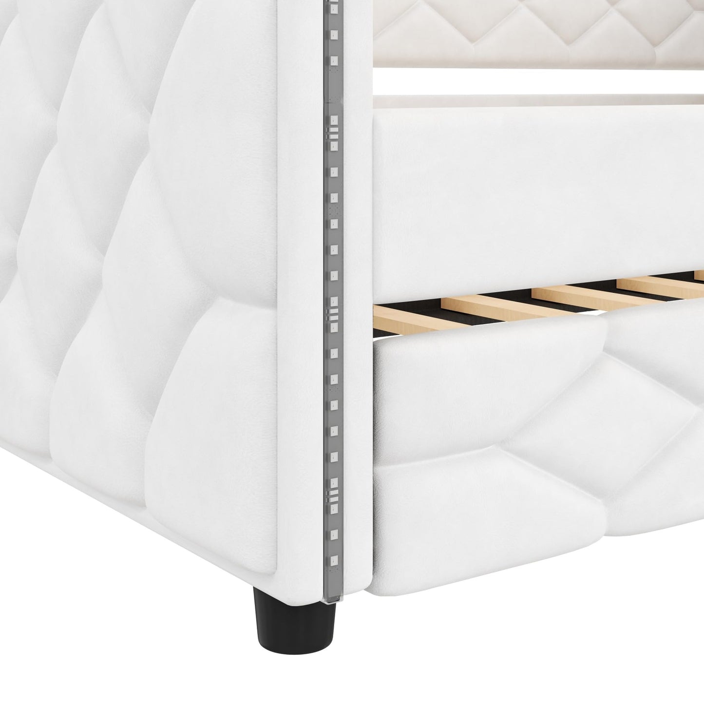 Merax Full XL Upholstered Daybed with Trundle, Modern PU Leather Sofa Bed Frame with Pull-Out Bed, Tufted Daybed Couch for Living Room Guest Room, No Box Spring Needed, White