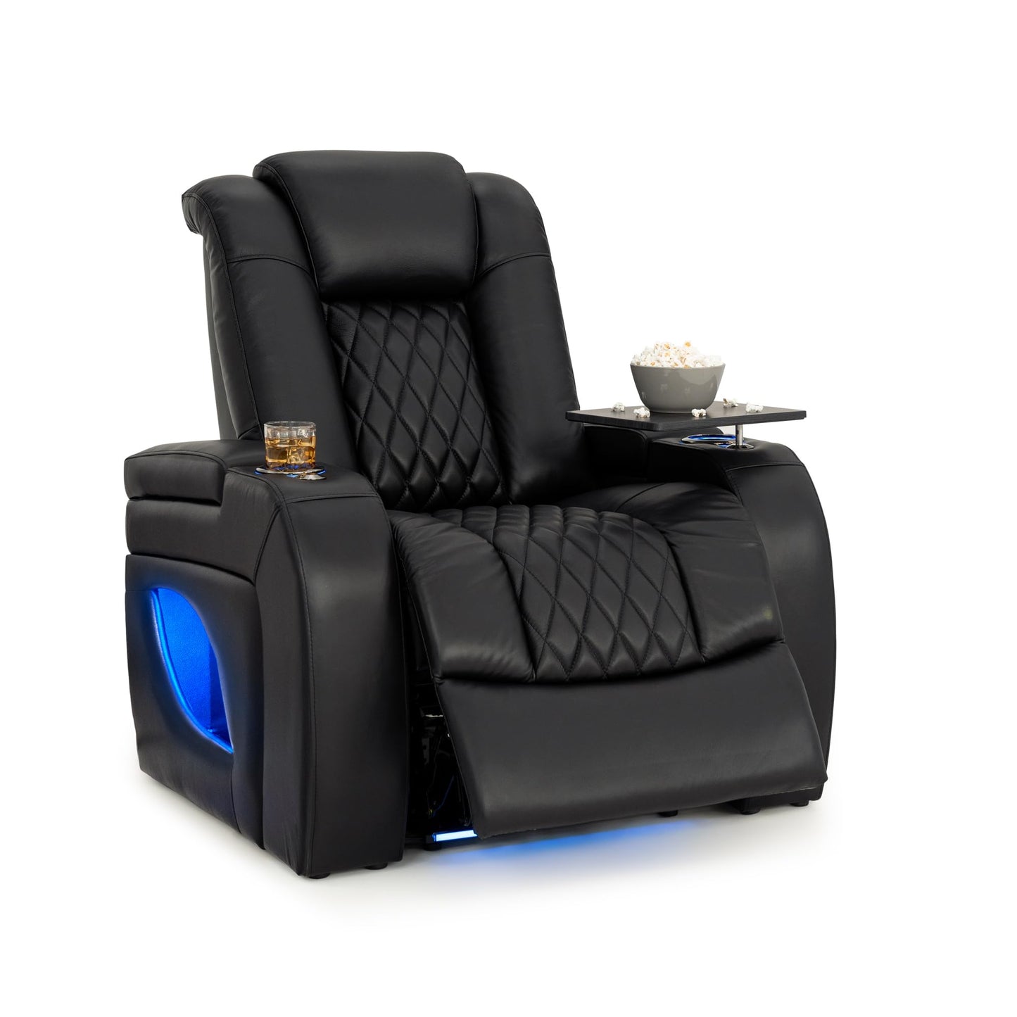 Seatcraft Virtuoso LT Black Italian Leather Home Theater Seating, Zero Gravity Power Recliner, Powered Headrest and Lumbar Gaming and Home Office Chair, Heat and Massage Lounge Sofa, Single Recliner