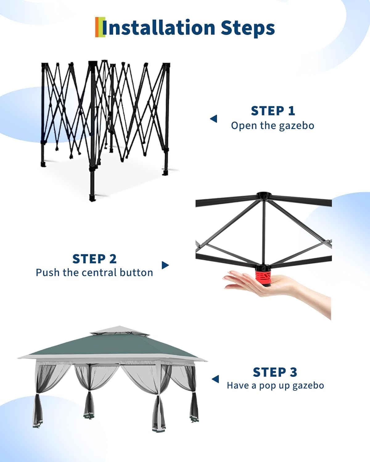 GarveeHome Canopy Tent, Pop Up Gazebo One-Push Setup with 4 SandBags, Outdoor Gazebo with Mosquito Netting, Pop up Canopy for Backyard Parties and BBQs & Height Adjustable,12x12 FT, Green