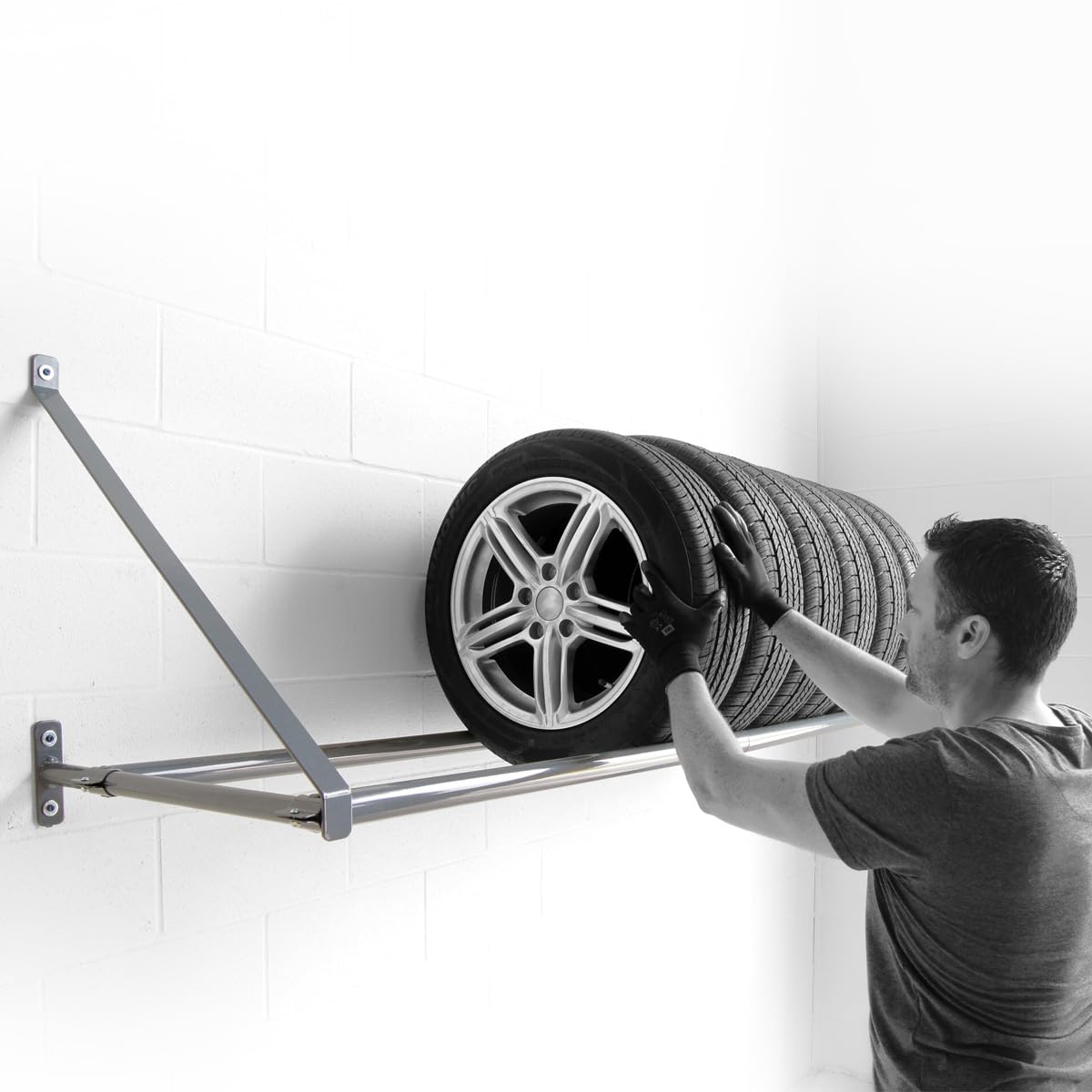 Martins Industries Wall-Mount Tire Rack – Heavy-Duty Steel Storage for 8 Tires | 500 lb Capacity | Fits Up to 34" OD | Adjustable Crossbar | SUV & Light Truck Tire Holder