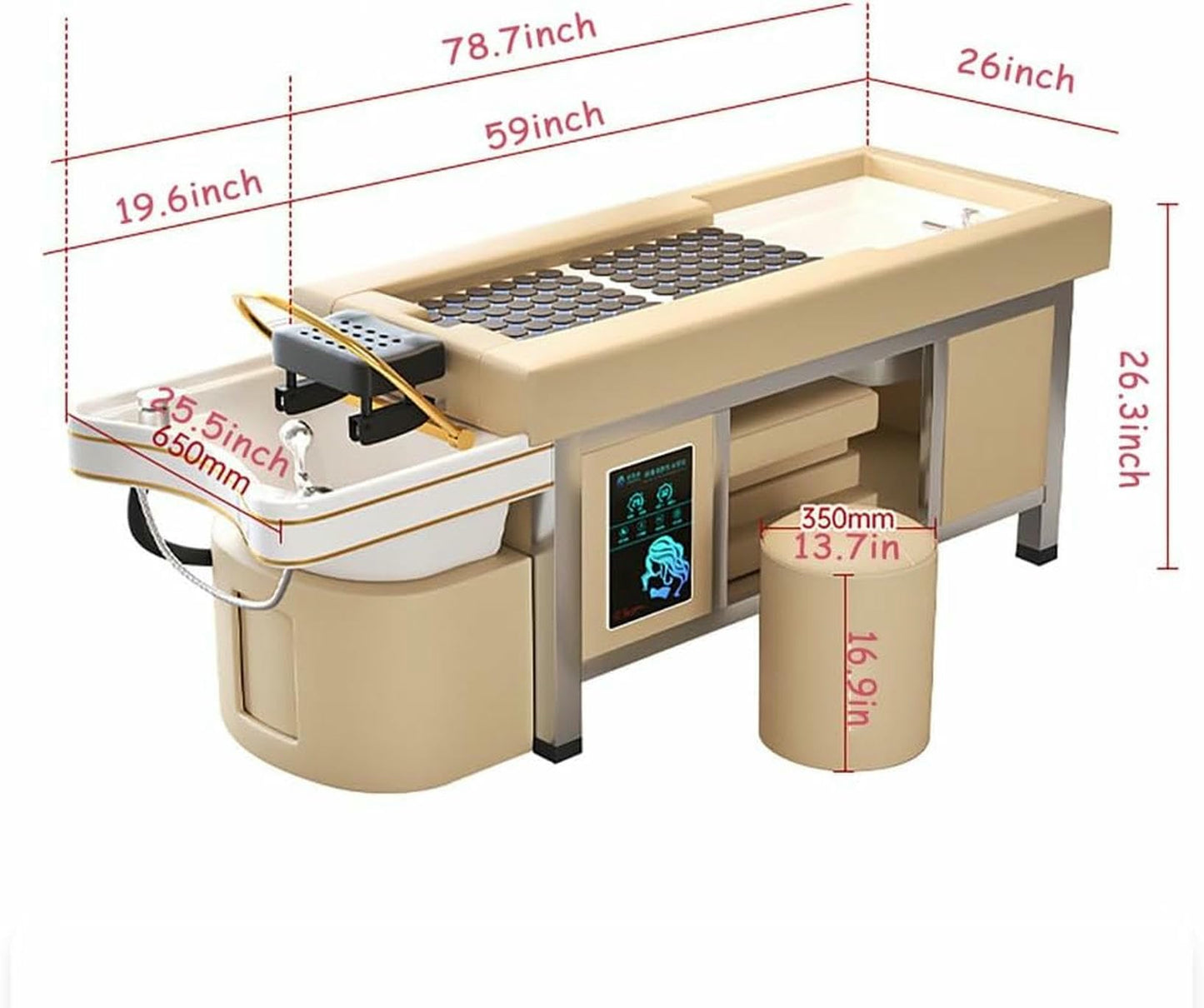 BTOIASYHF Head Spa Equipment, Head Spa Bed, Massage Shampoo Backwash Unit, Shampoo Bowl with Fumigation and Water Circulation for Salons and Spas