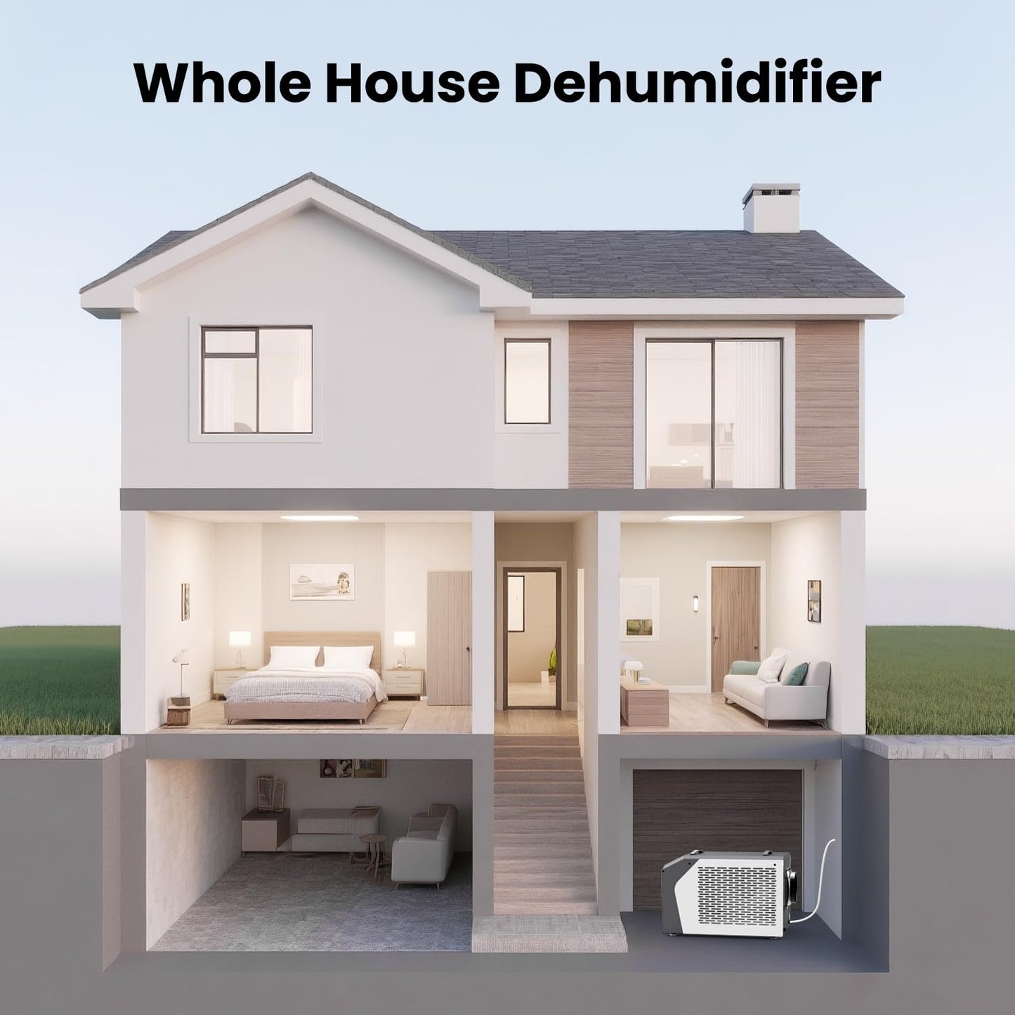 Industrial Commercial Dehumidifier with Pump, Crawl Space Dehumidifier with 180 Pints, Drain Hose, Smart LED Dehumidifier Display for Basement, Garage, Home, Cover Up to 8000Sq Ft