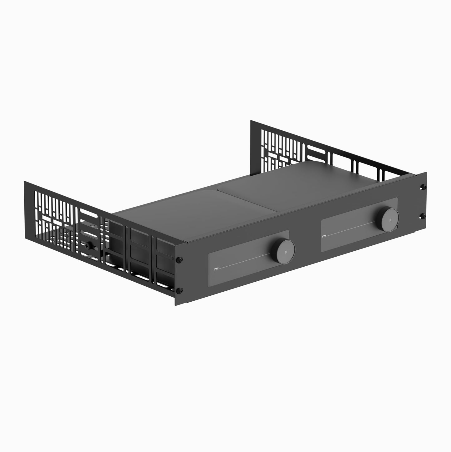 ynVISION.DESIGN 2U Rack Mount Shelf for WiiM Amp & WiiM Amp Pro (4 Pack) | 14" Deep | Fits 19" Standard AV, Audio & Server Racks | Holds 2 Amps | Vented with Cable Management & Back Bar