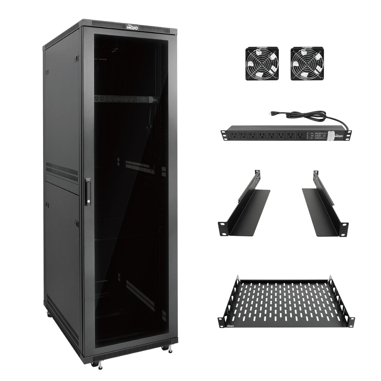 Tecmojo 42U Server Rack Network Cabinet 31.5" D x 23.6" W, Locking Data Cabinet Enclosure for 19" Server, Networking, AV & IT Equipment, Clear Door, Black