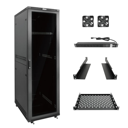 Tecmojo 42U Server Rack Network Cabinet 31.5" D x 23.6" W, Locking Data Cabinet Enclosure for 19" Server, Networking, AV & IT Equipment, Clear Door, Black