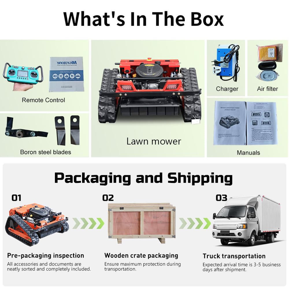 INFRONT Remote Control Lawn Mower - All Terrain Tracks, 45° Slope Climbing, Gas Electric Hybrid, High Power Strong Mower