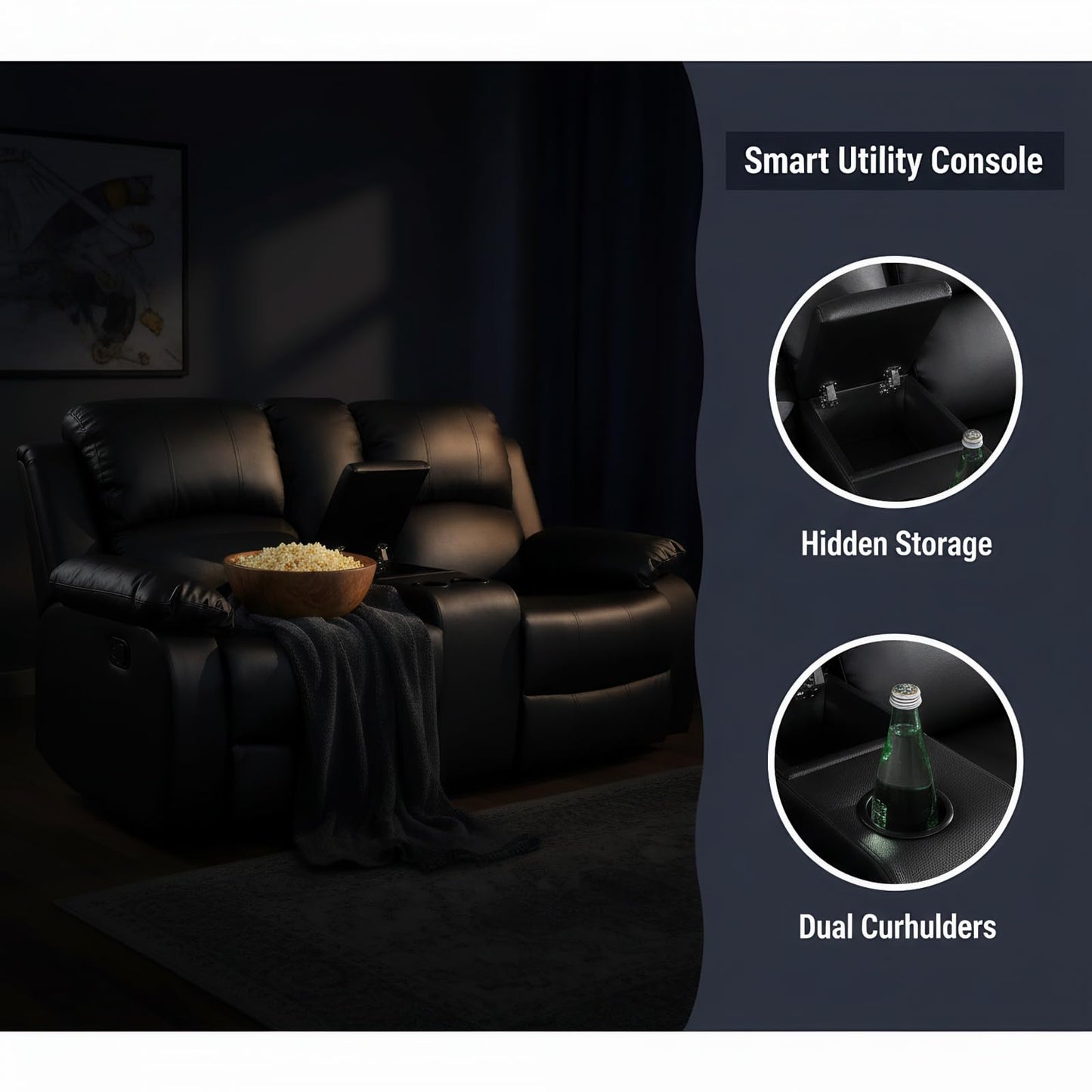 Trygoal Manual Recliner Sofa Set, Leather Reclining Living Room Furniture Set, Adjustable Backrest Reclining Loveseat Sofa and a 3 Seater Couch Furniture Set for Living Room, Home Theater, Black