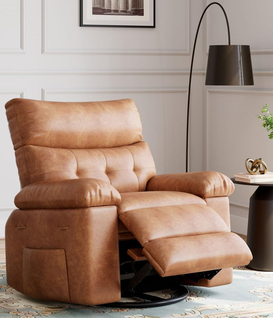 GarveeHome Oversized Recliner Chairs with Heat and Massage - 360° Swivel Lazy Boy Recliner Chair for Adults- Manual Rocking Chair with Remote Control for Living Rooms, Bedrooms and Nurseries - Coffee