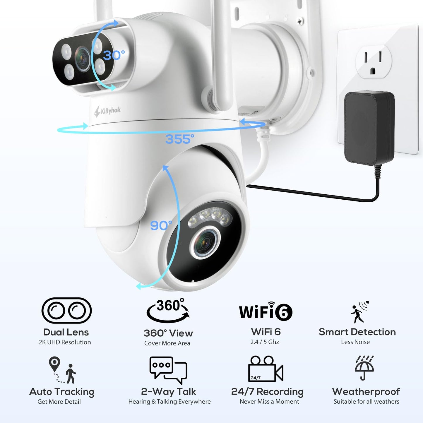 Home Security Camera System Wireless, Dual Lens 2K Security Cameras Wireless Outdoor with 2.4/5GHz WiFi, 360° PTZ, Auto Tracking, Motion Detection, Night Vision, 2-Way Audio, 10CH NVR with 500GB HDD