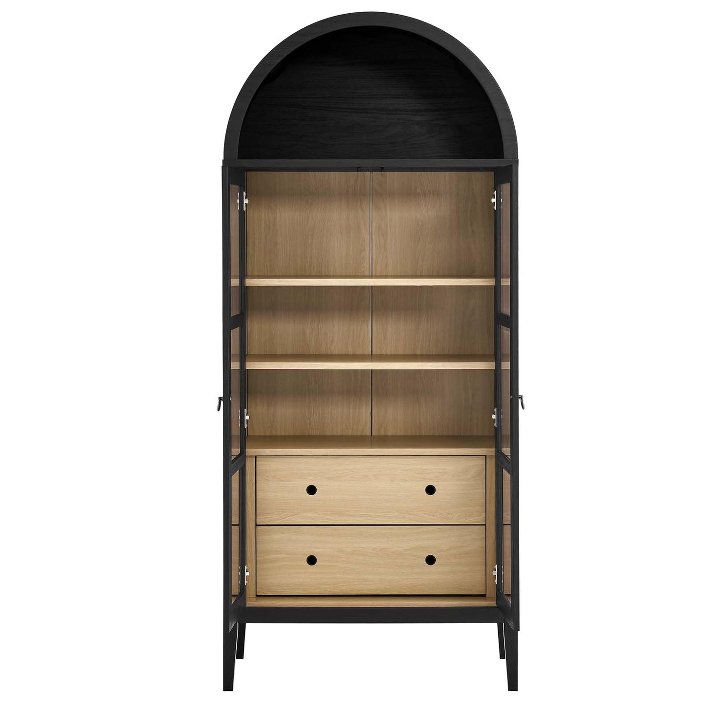 Modway Nolan Modern Farmhouse 71 Inch Tall Arched Storage Display Cabinet in Black Oak