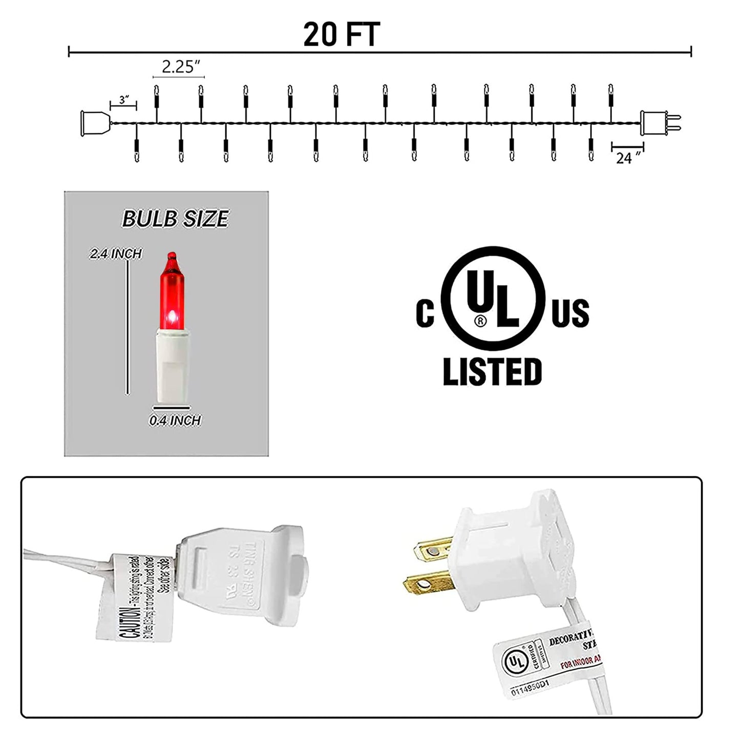 Dazzle Bright Patriotic Mini String Lights, 100 Count, 20 FT, Waterproof, Red Blue and White, Model ZF-100-2/SB