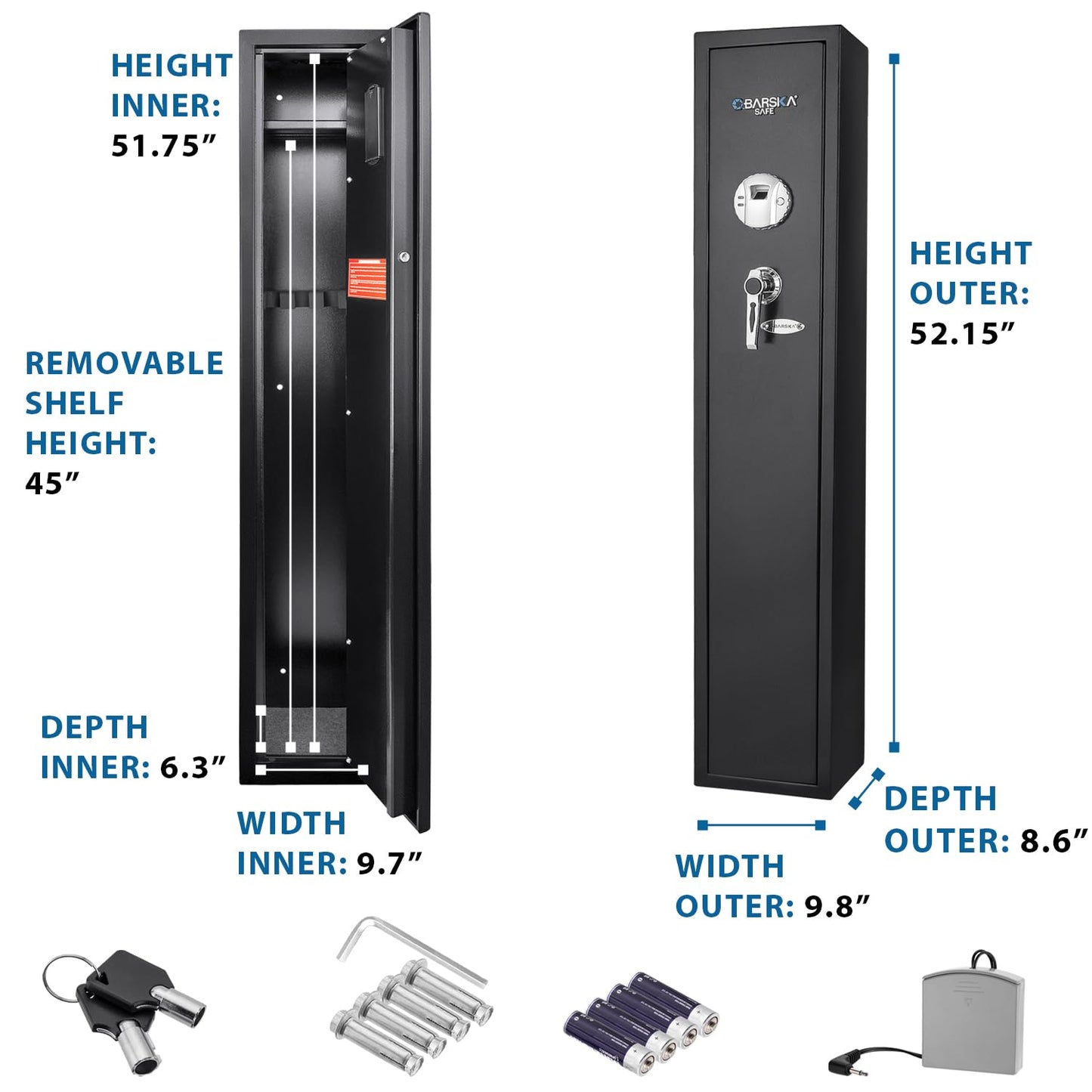 Barska Quick and Easy Access Biometric Rifles, Firearms and Long Guns Safe for Home, Removable Shelf, Optional Silent Mode, 1.83 Cubic Ft