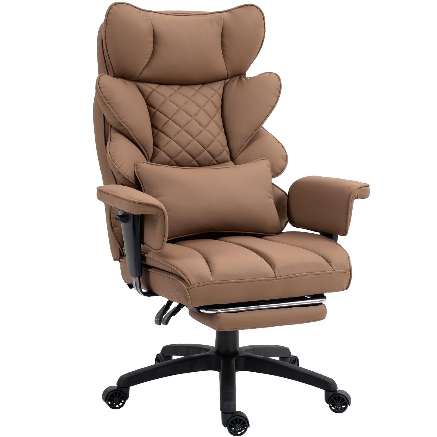 Dowinx Big and Tall Office Chair with Pocket Spring Cushion,High Back Computer Gaming Chairs with Adjustable Armrests,Executive Desk Chairs with Lumbar Support and Footrest,PU Leather-Brown